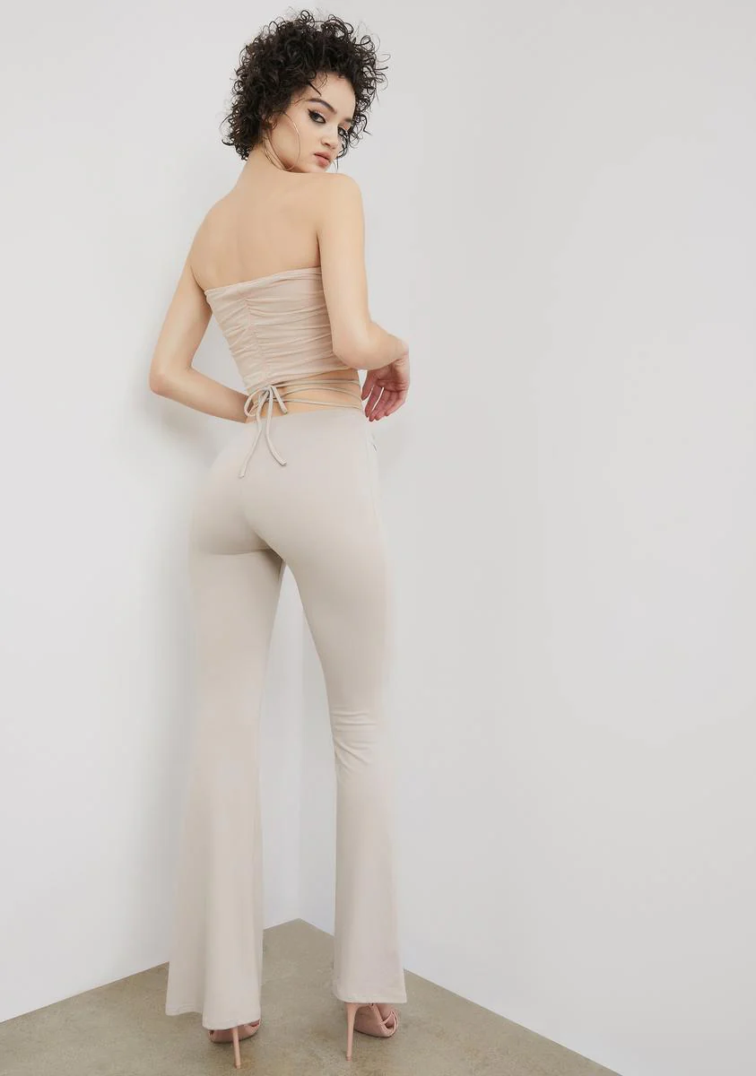 Oatmeal Call Me Pretty Waist Tie Flares - Image 4