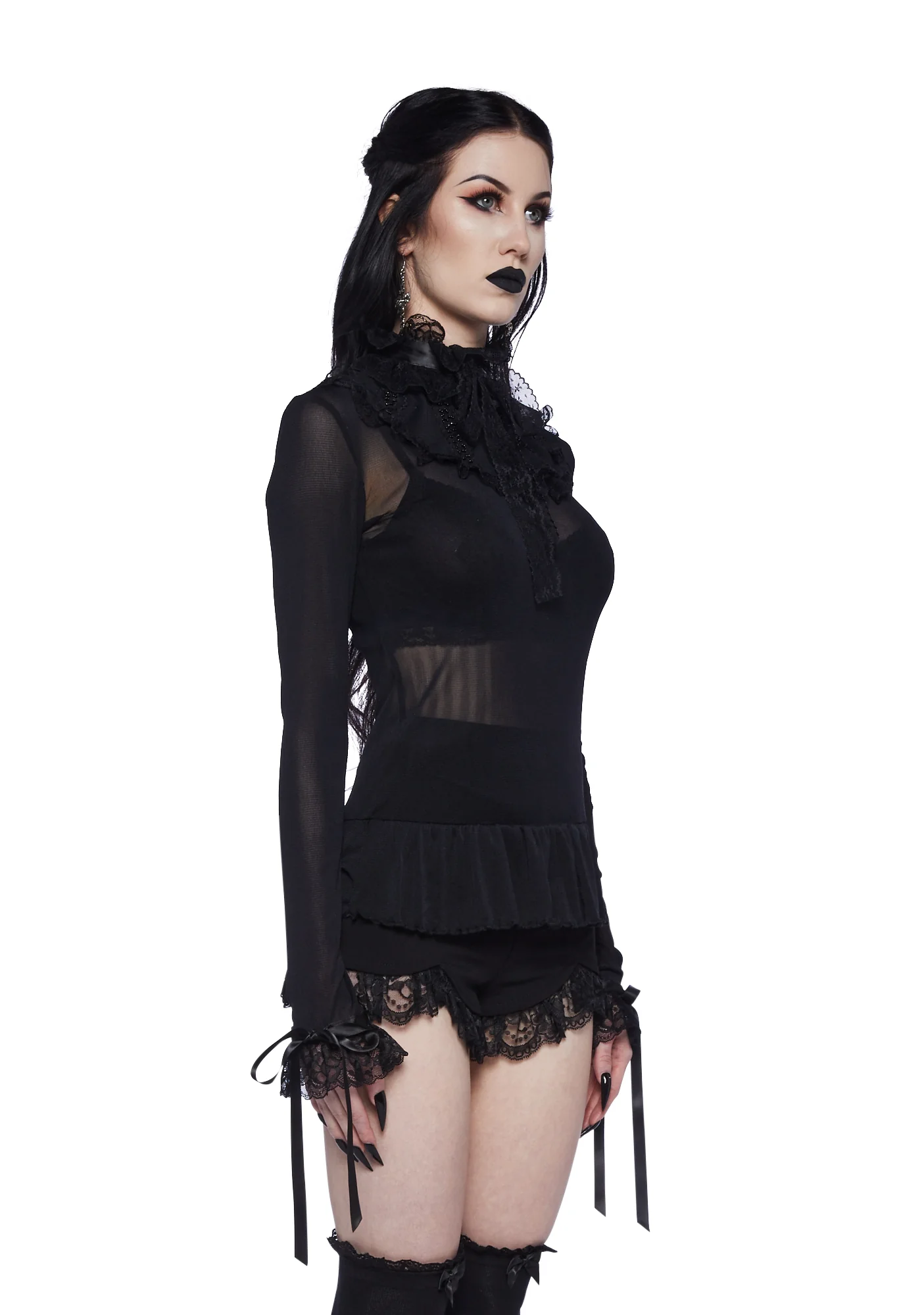 Obsession Within Long Sleeve Top  - Black - Image 3