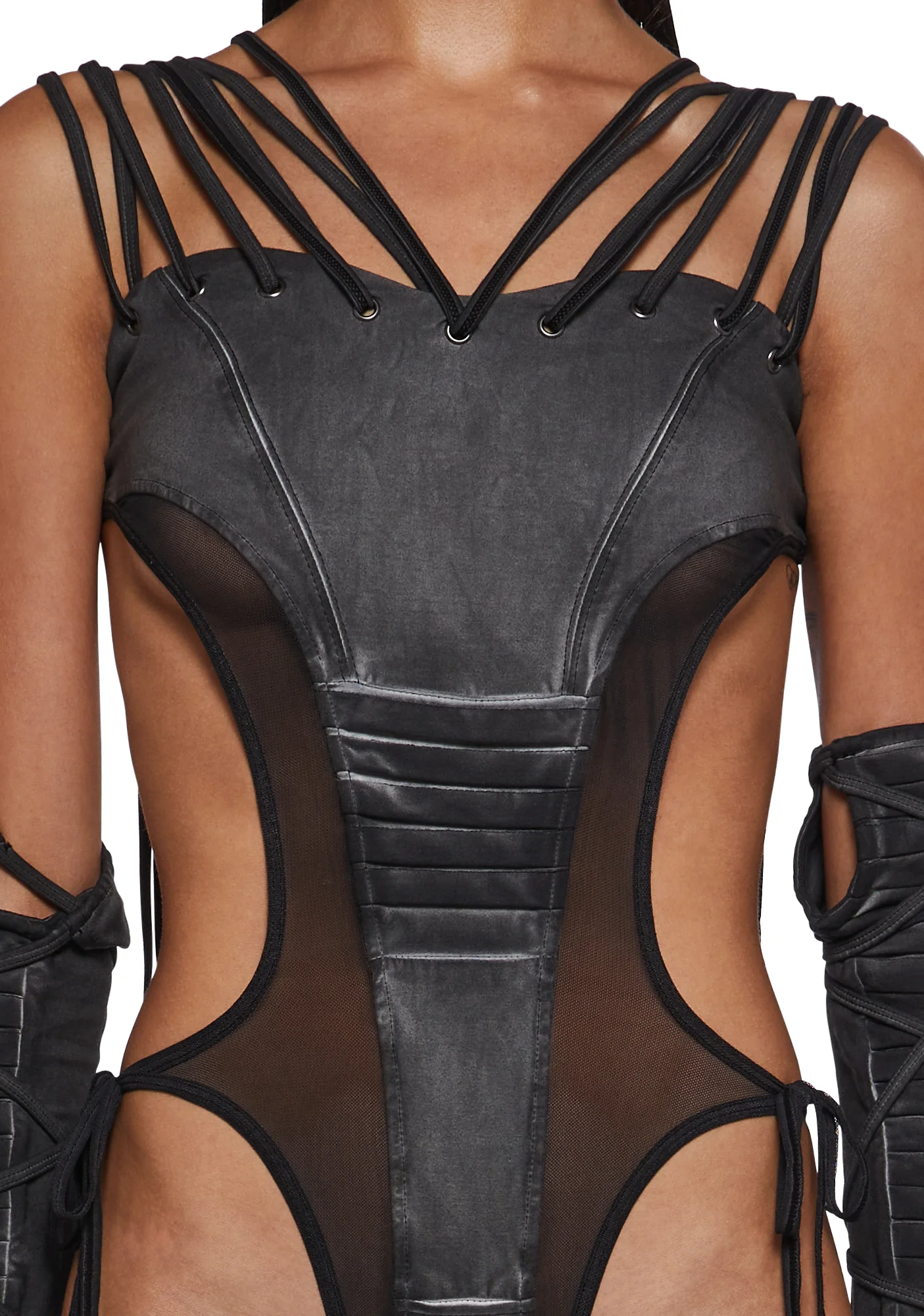 Frequency Strappy Mesh And Jersey Bodysuit - Black - Image 2