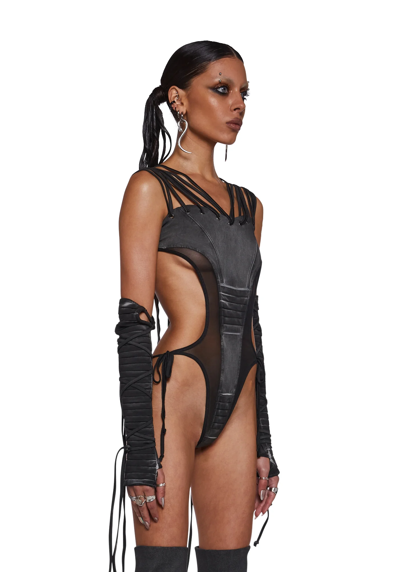 Frequency Strappy Mesh And Jersey Bodysuit - Black - Image 6