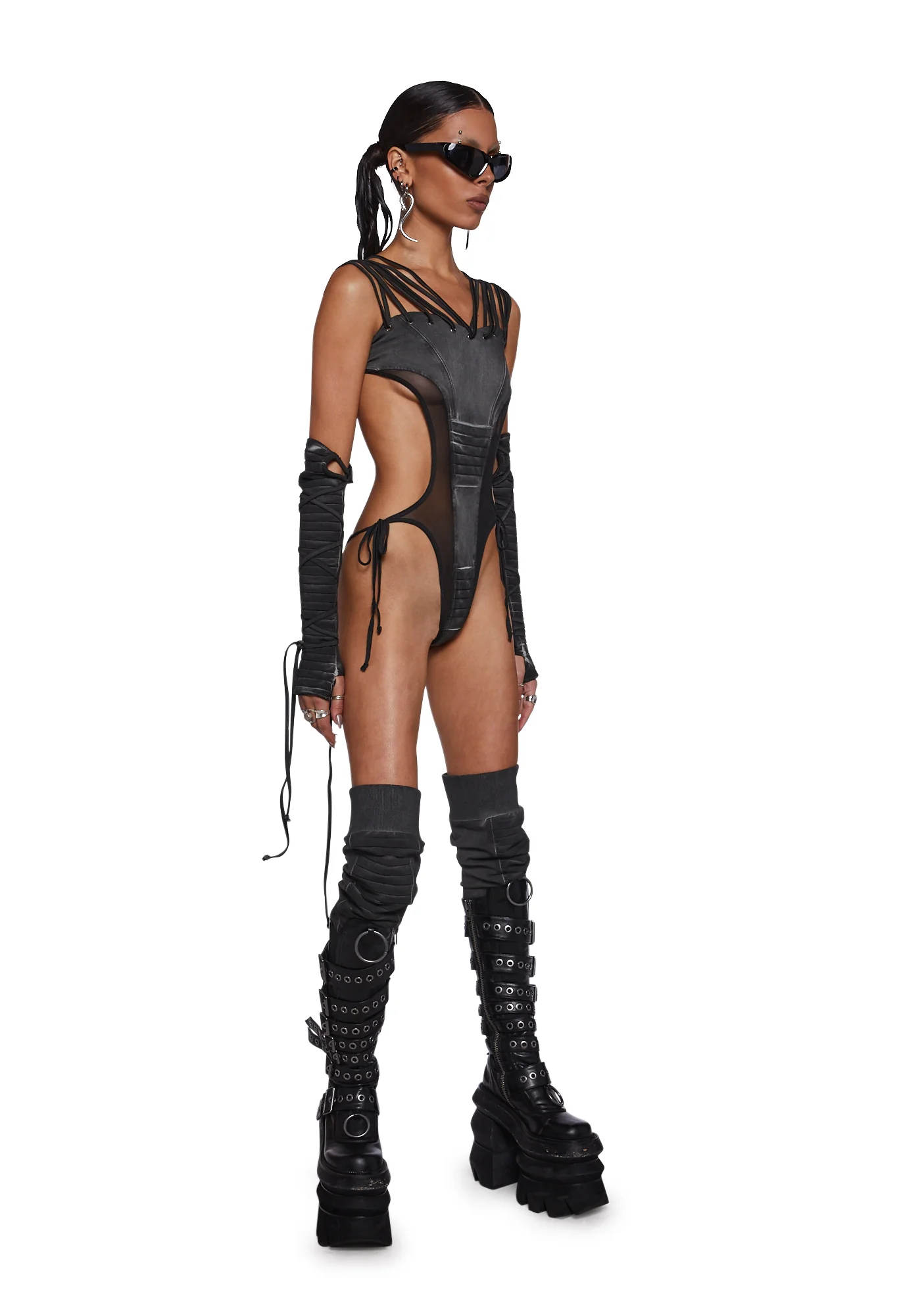Frequency Strappy Mesh And Jersey Bodysuit - Black - Image 8