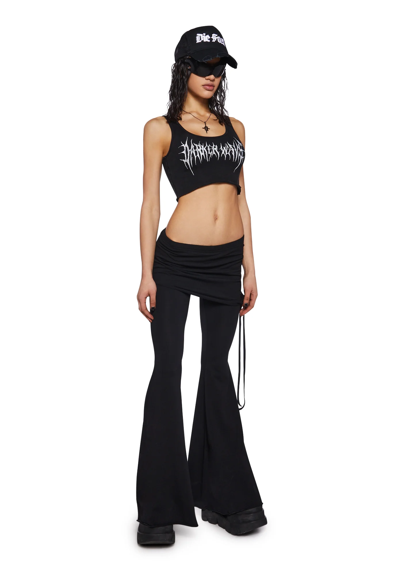 Crossfade Lace-Up Pants With Skirt - Black - Image 2
