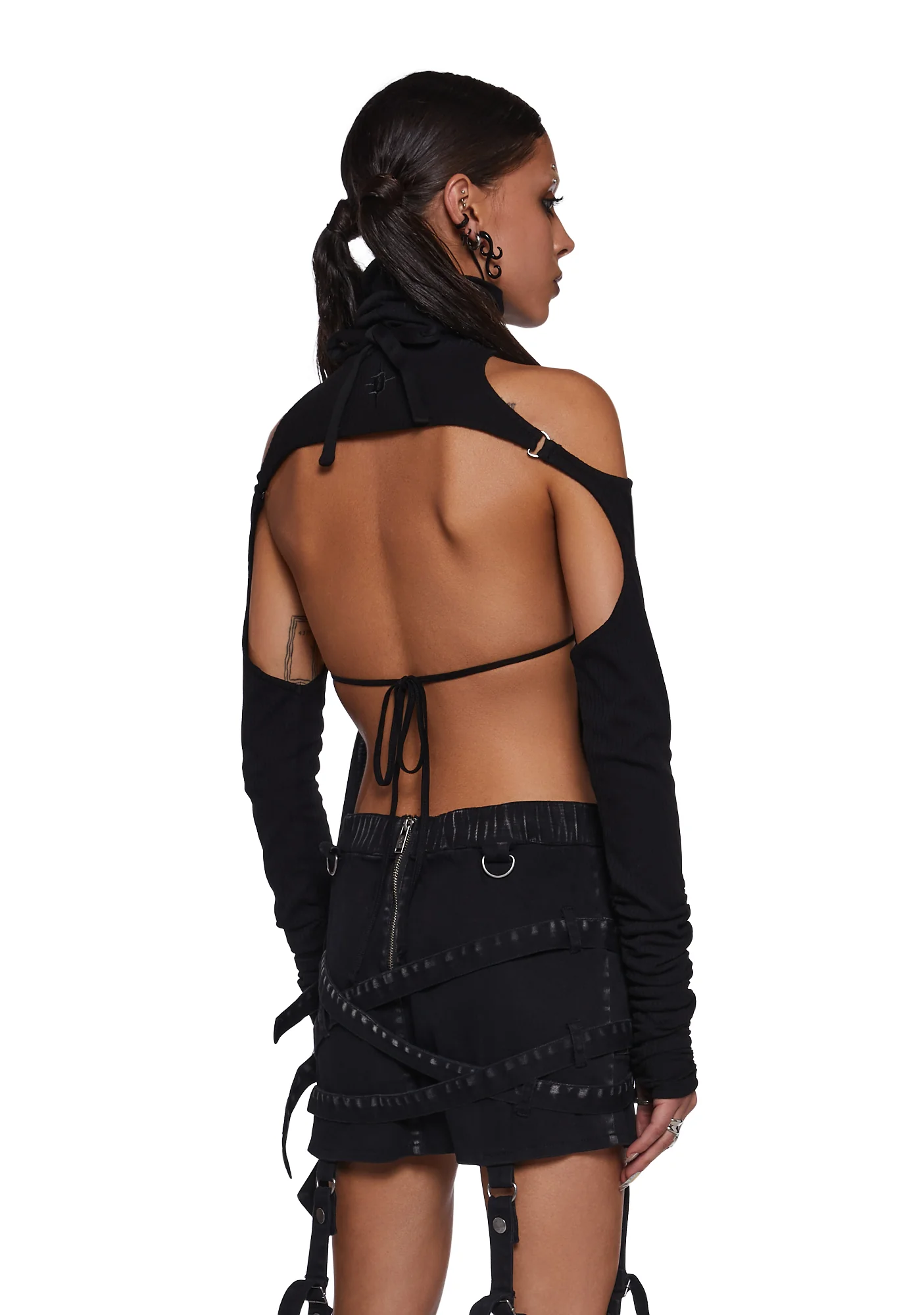 Frequency Scarf Top With Shrug - Black - Image 4