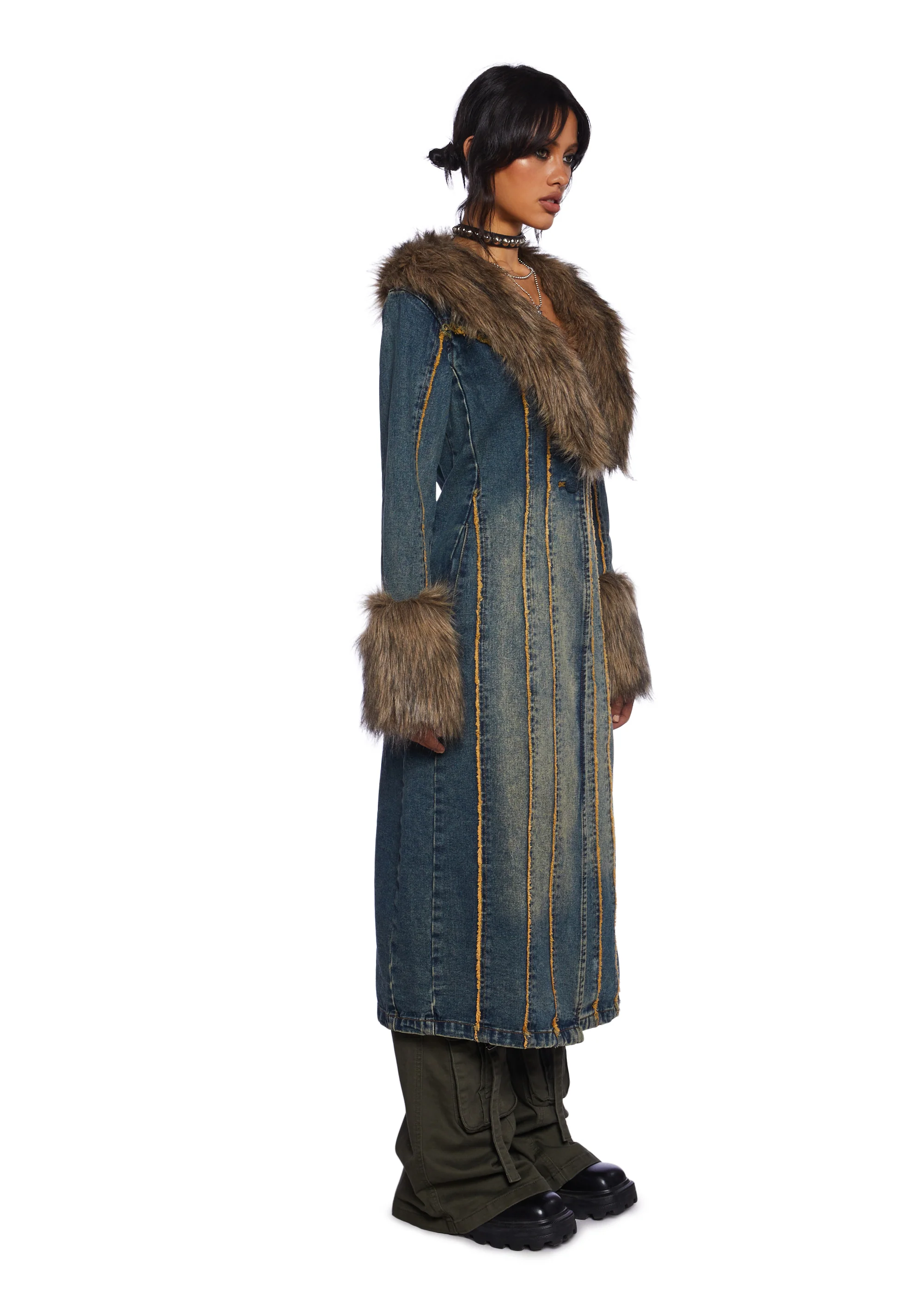 Off Beat Charm Denim Maxi Coat - Dark Blue - Image 3