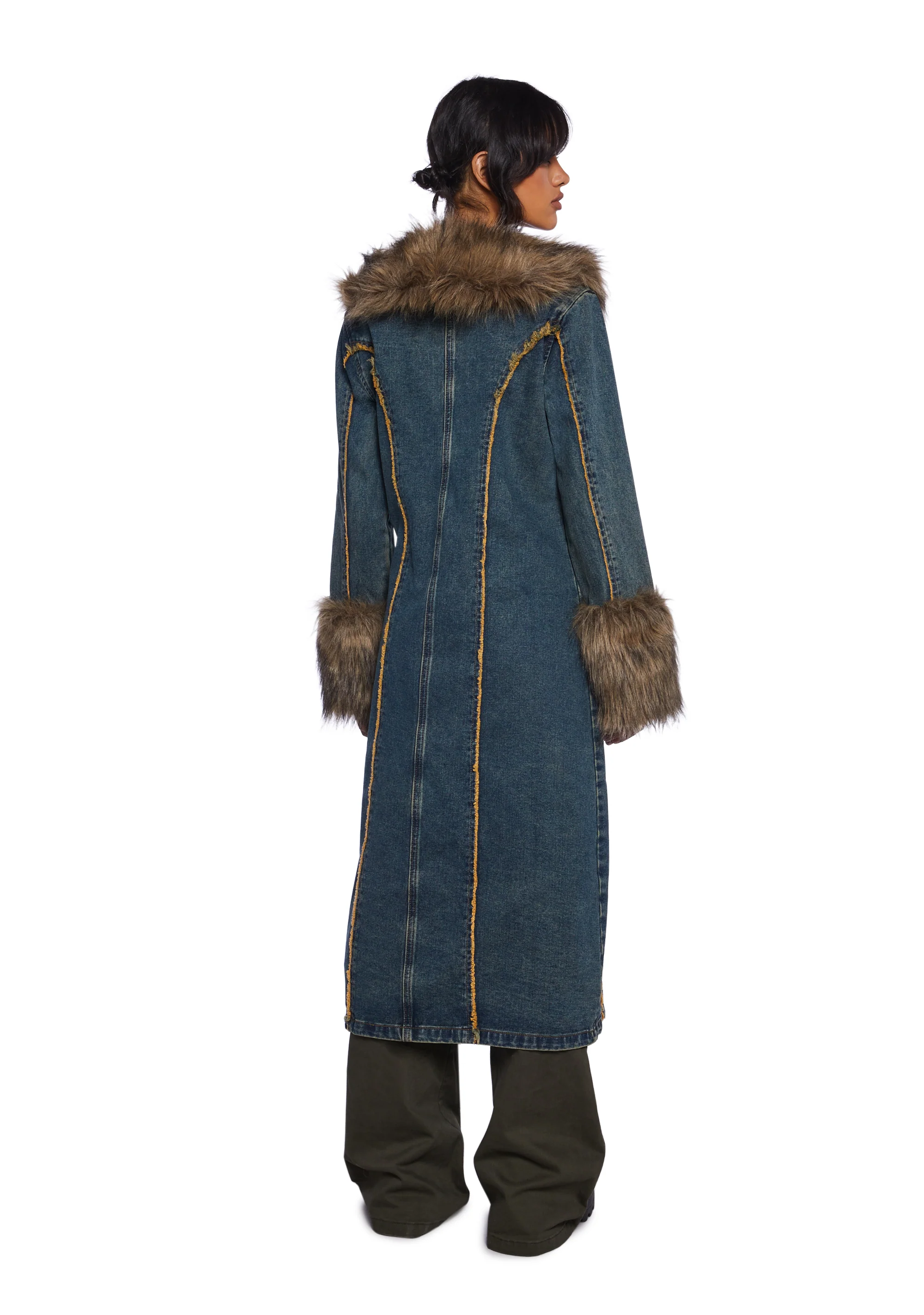 Off Beat Charm Denim Maxi Coat - Dark Blue - Image 4