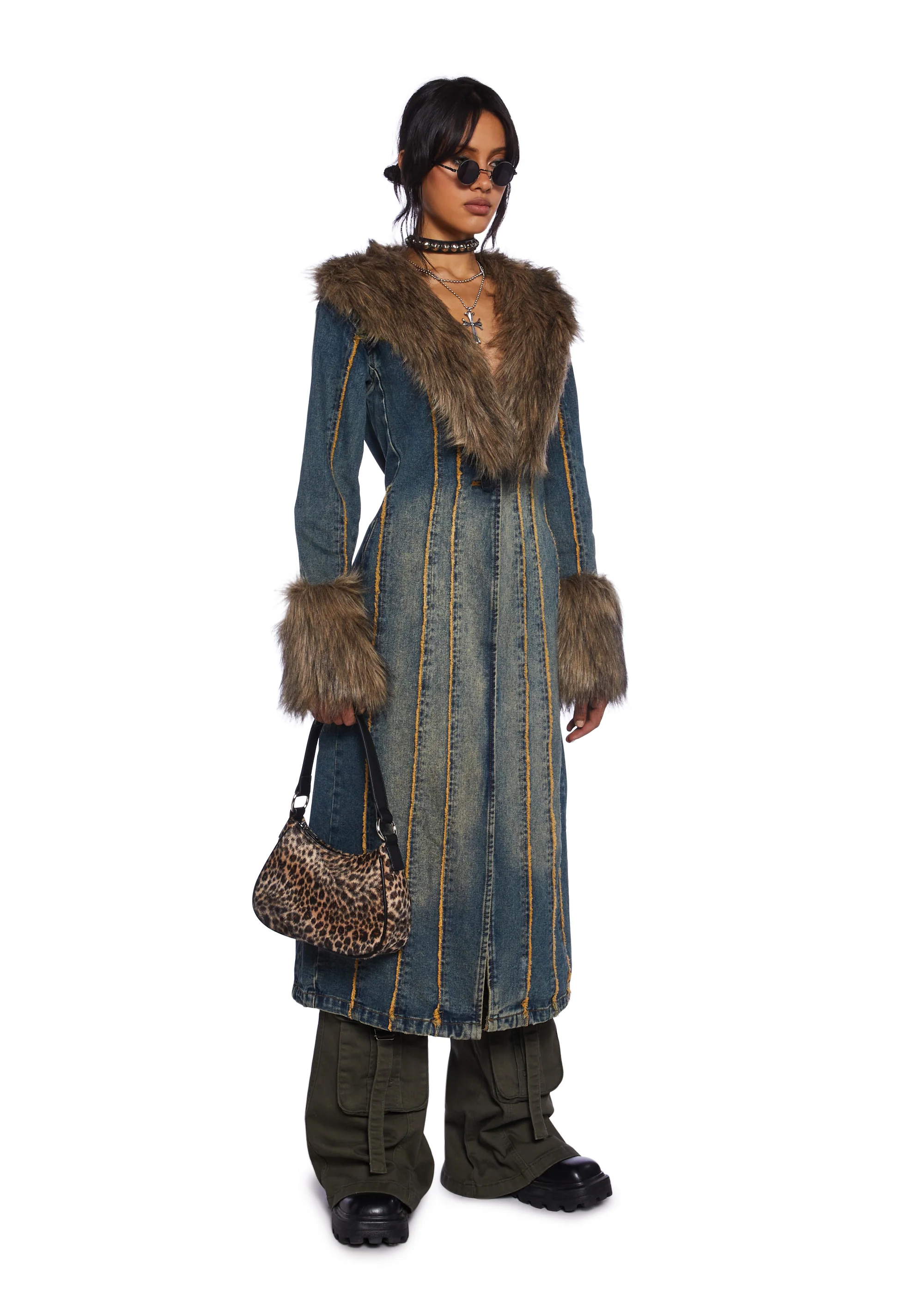 Off Beat Charm Denim Maxi Coat - Dark Blue - Image 5