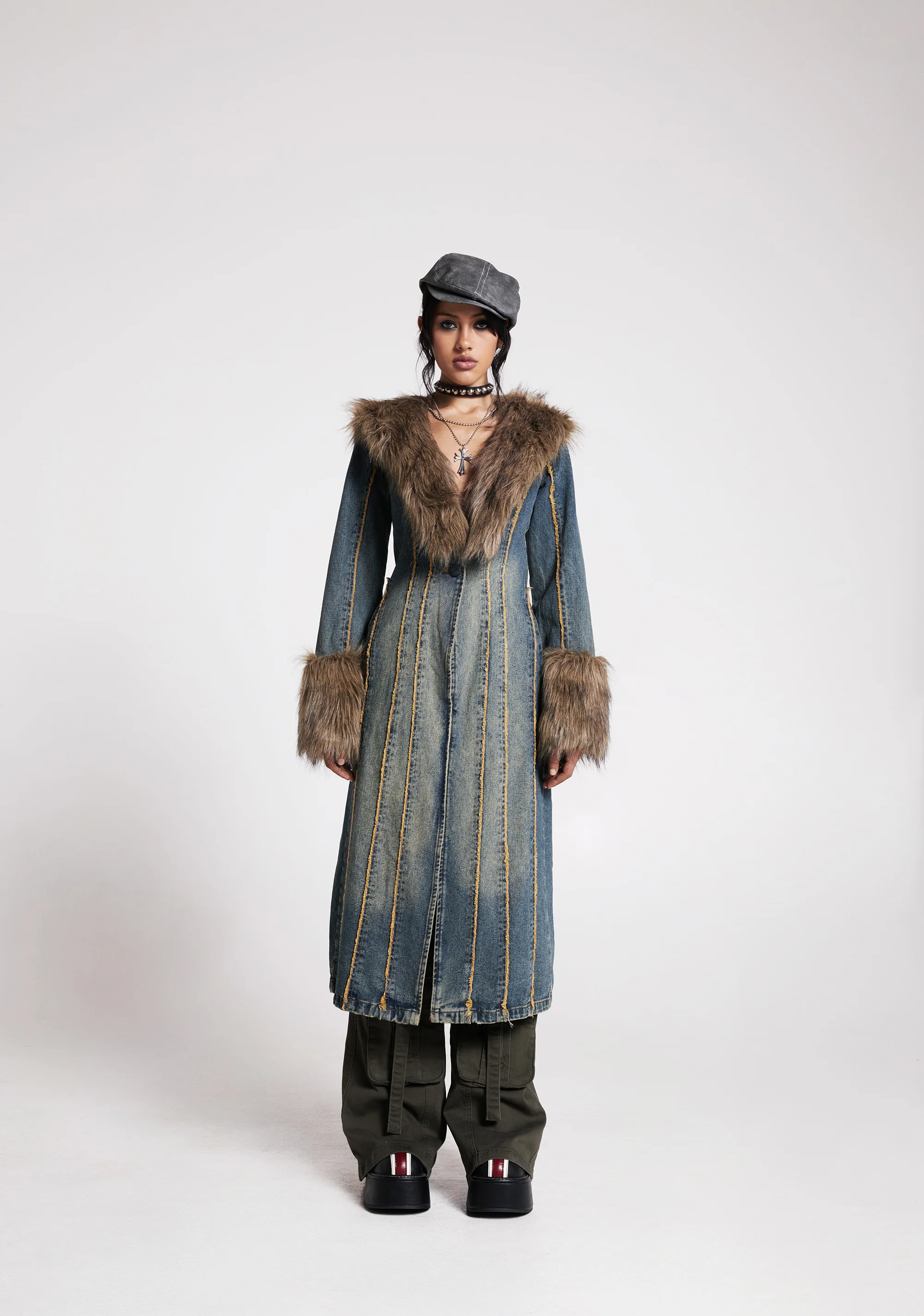 Off Beat Charm Denim Maxi Coat - Dark Blue - Image 7
