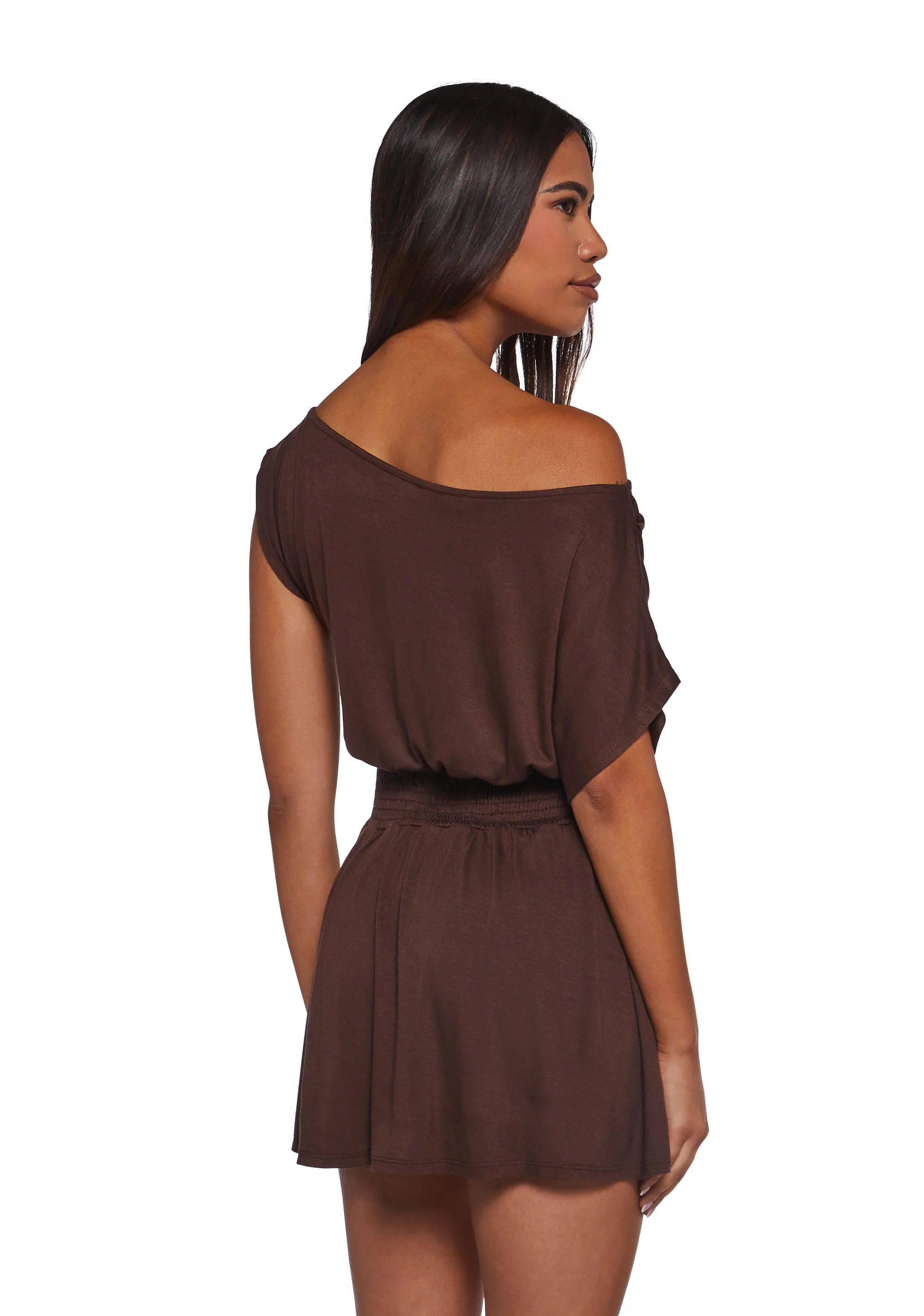 Crush Damage Off The Shoulder Dress - Brown - Image 4