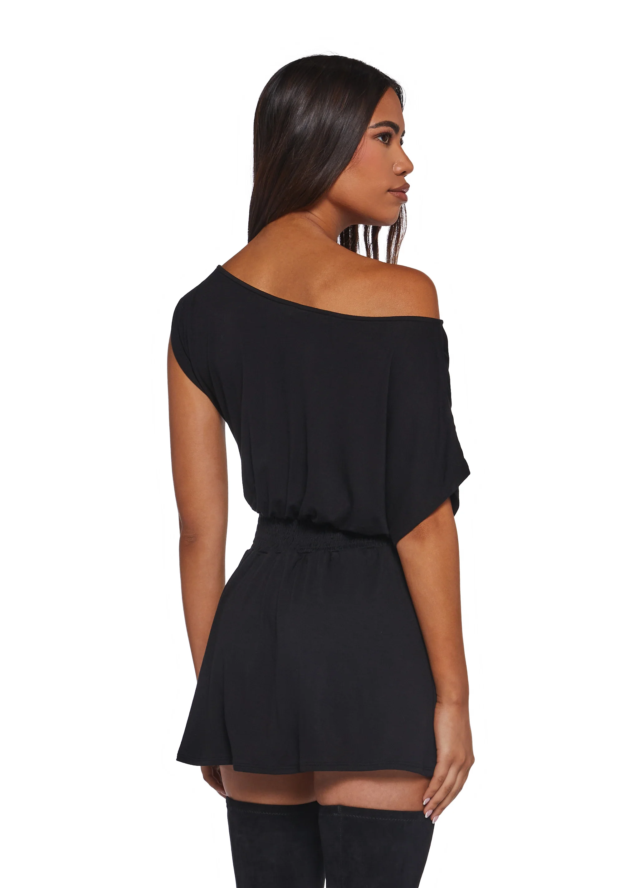 Crush Damage Off The Shoulder Dress - Black - Image 4