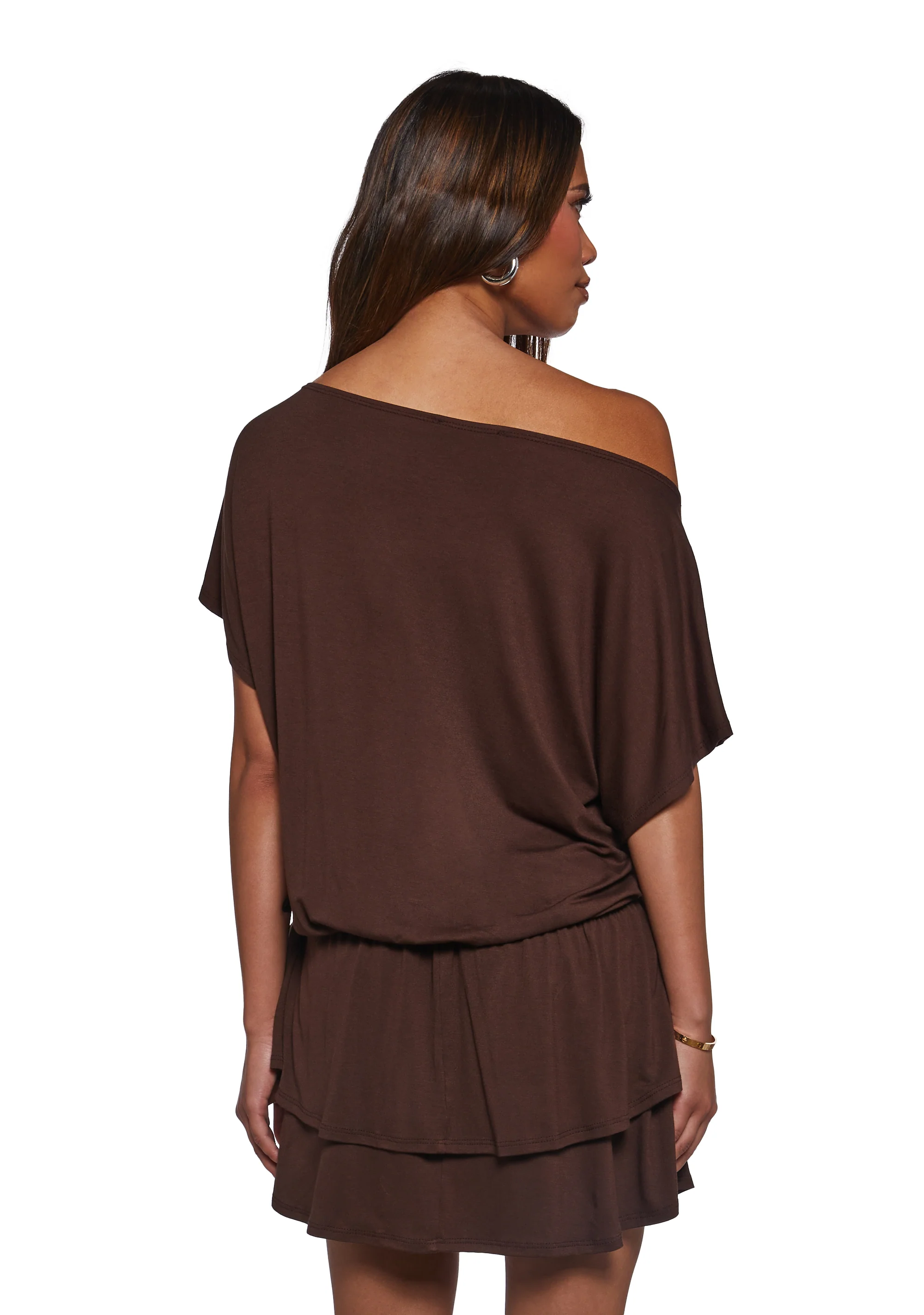 Club Time Off The Shoulder Dress - Brown - Image 4