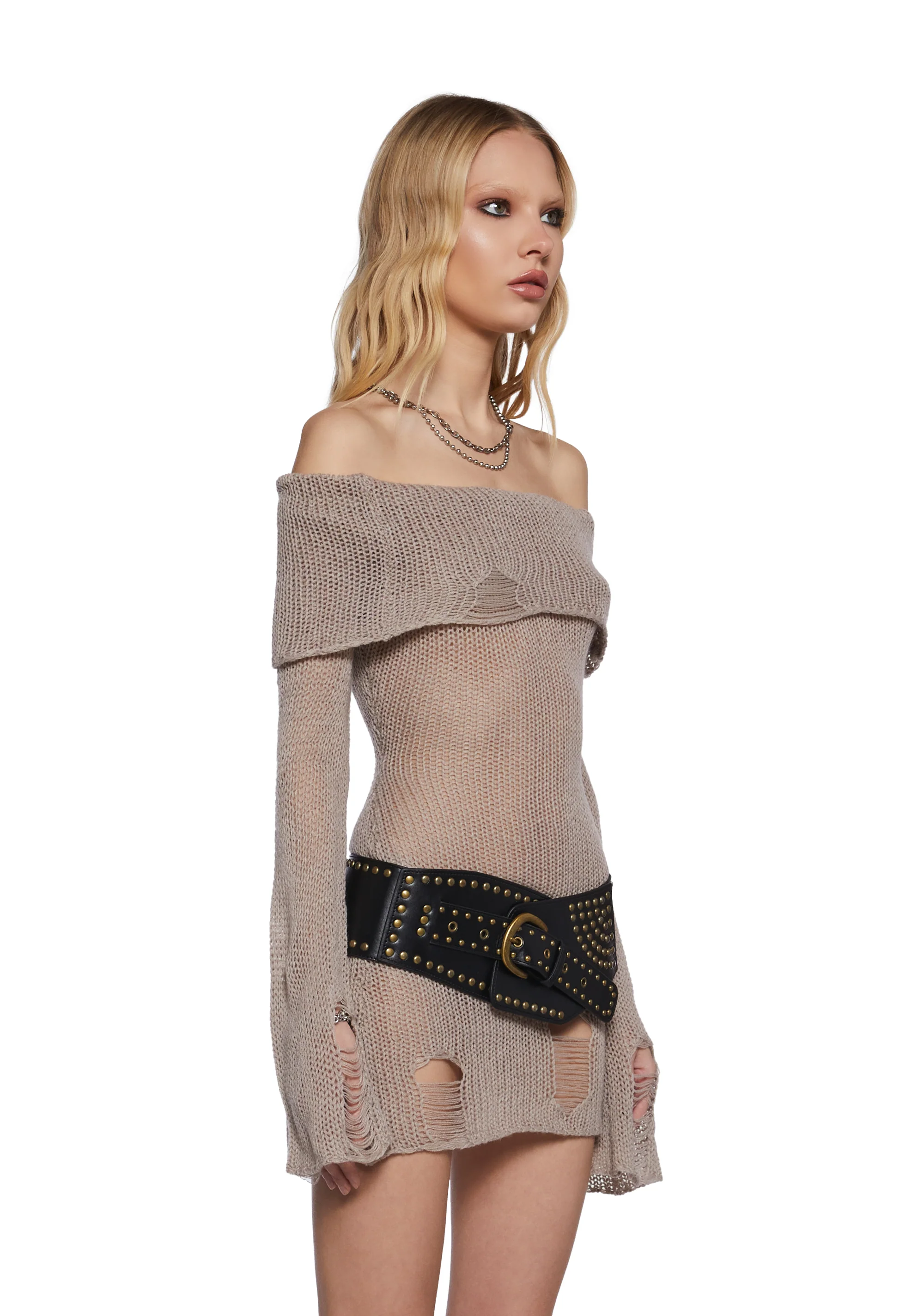 Chamber Distressed Sweater Dress - Ecru - Image 3