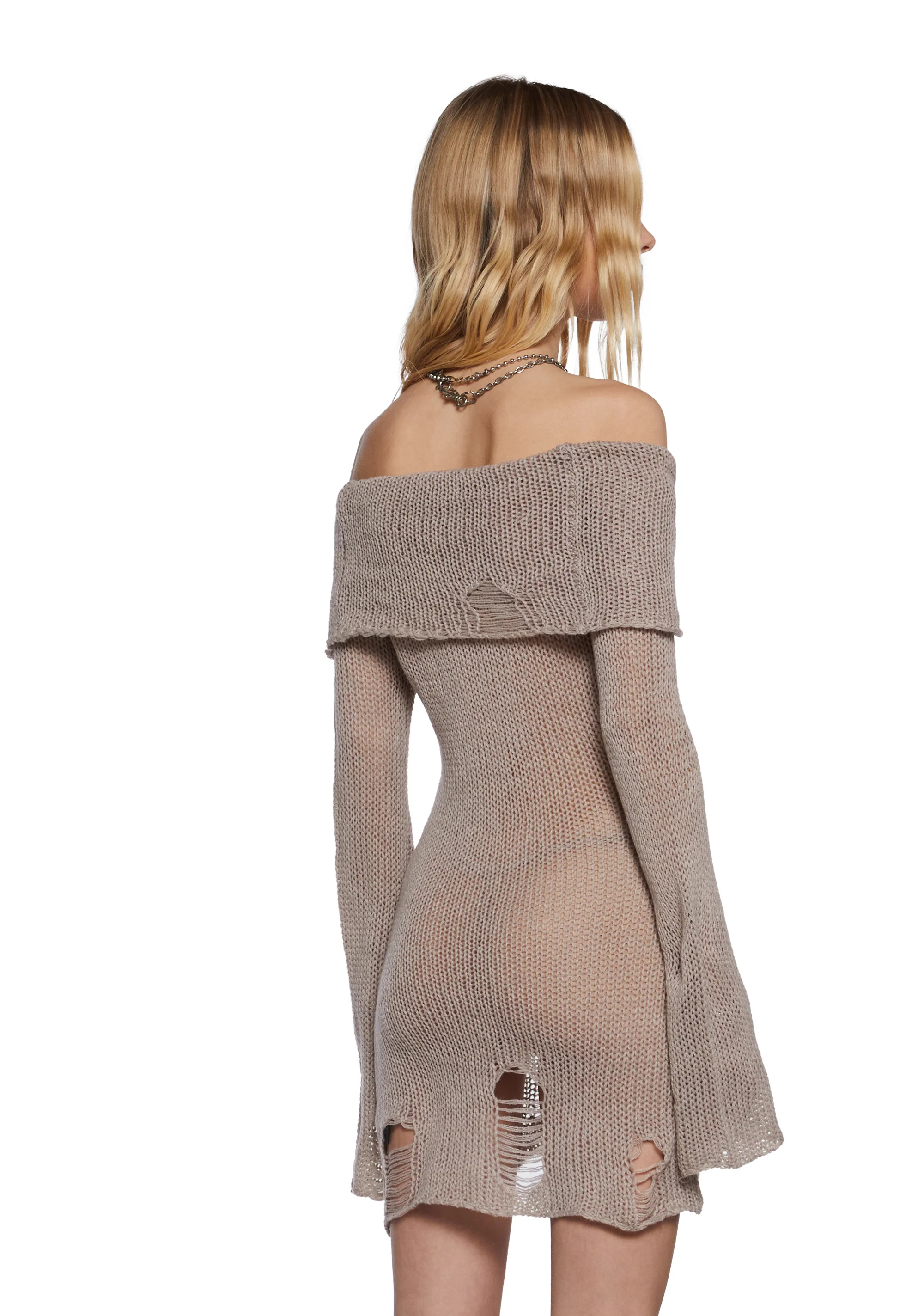 Chamber Distressed Sweater Dress - Ecru - Image 4
