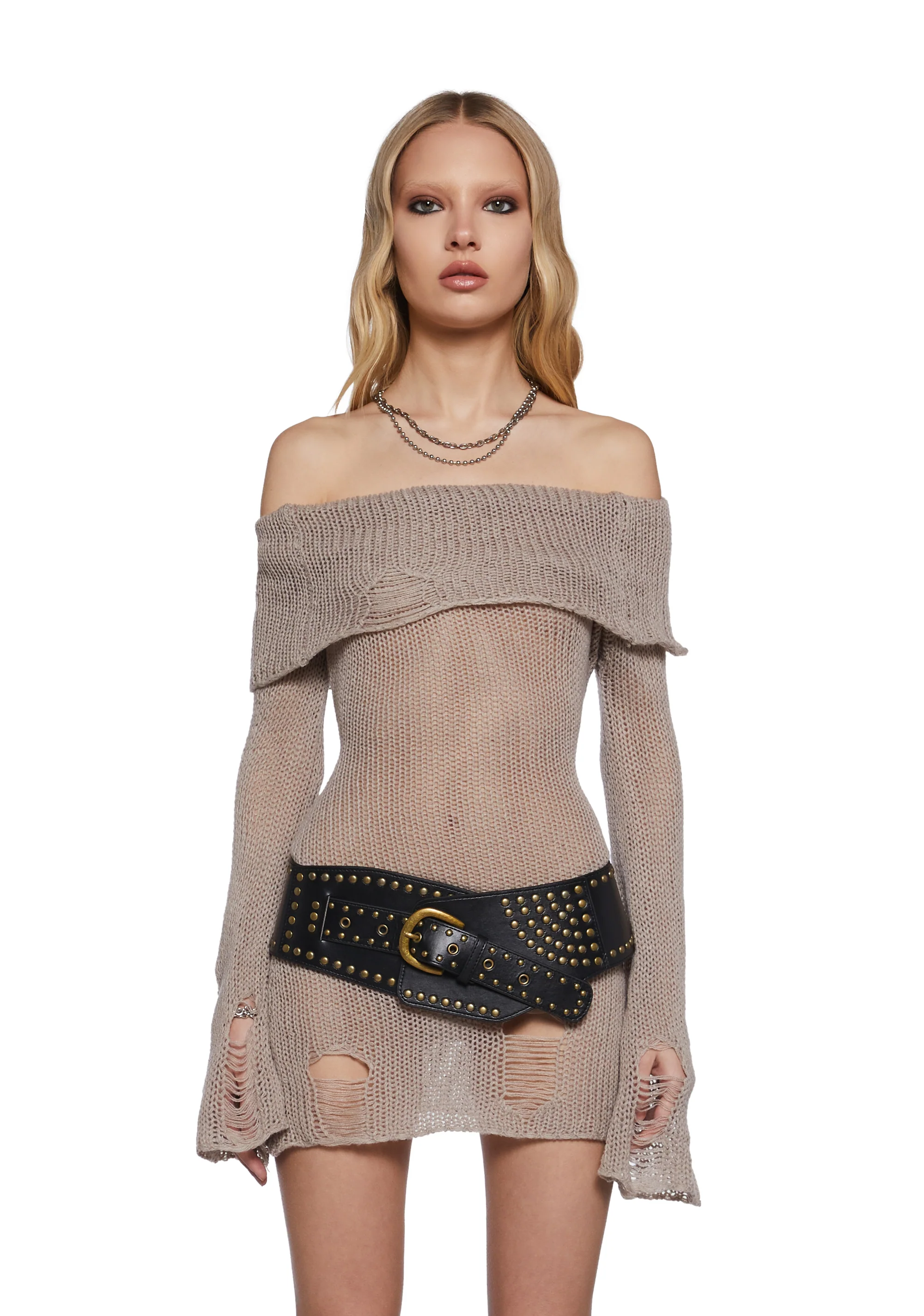 Chamber Distressed Sweater Dress - Ecru - Image 6