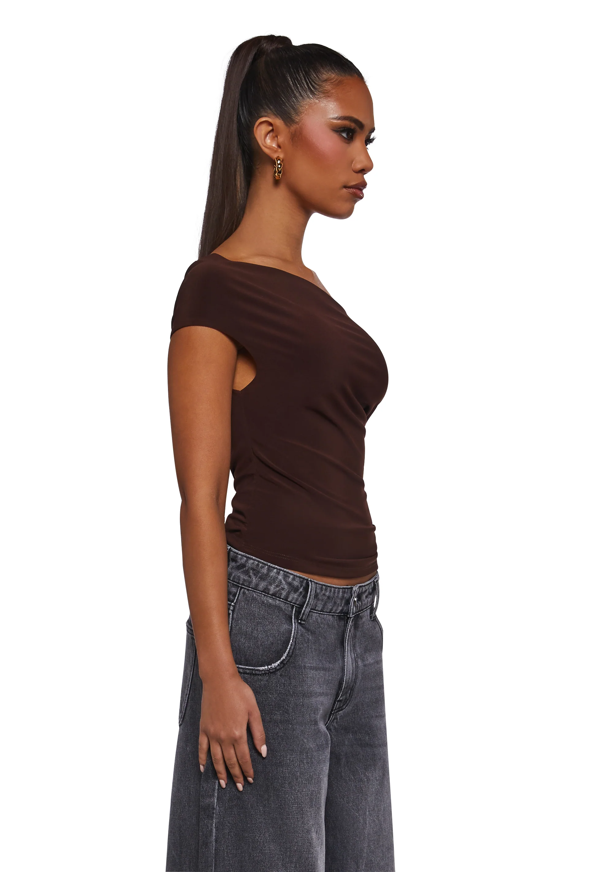 Mega Star Off The Shoulder Top - Brown - Image 3