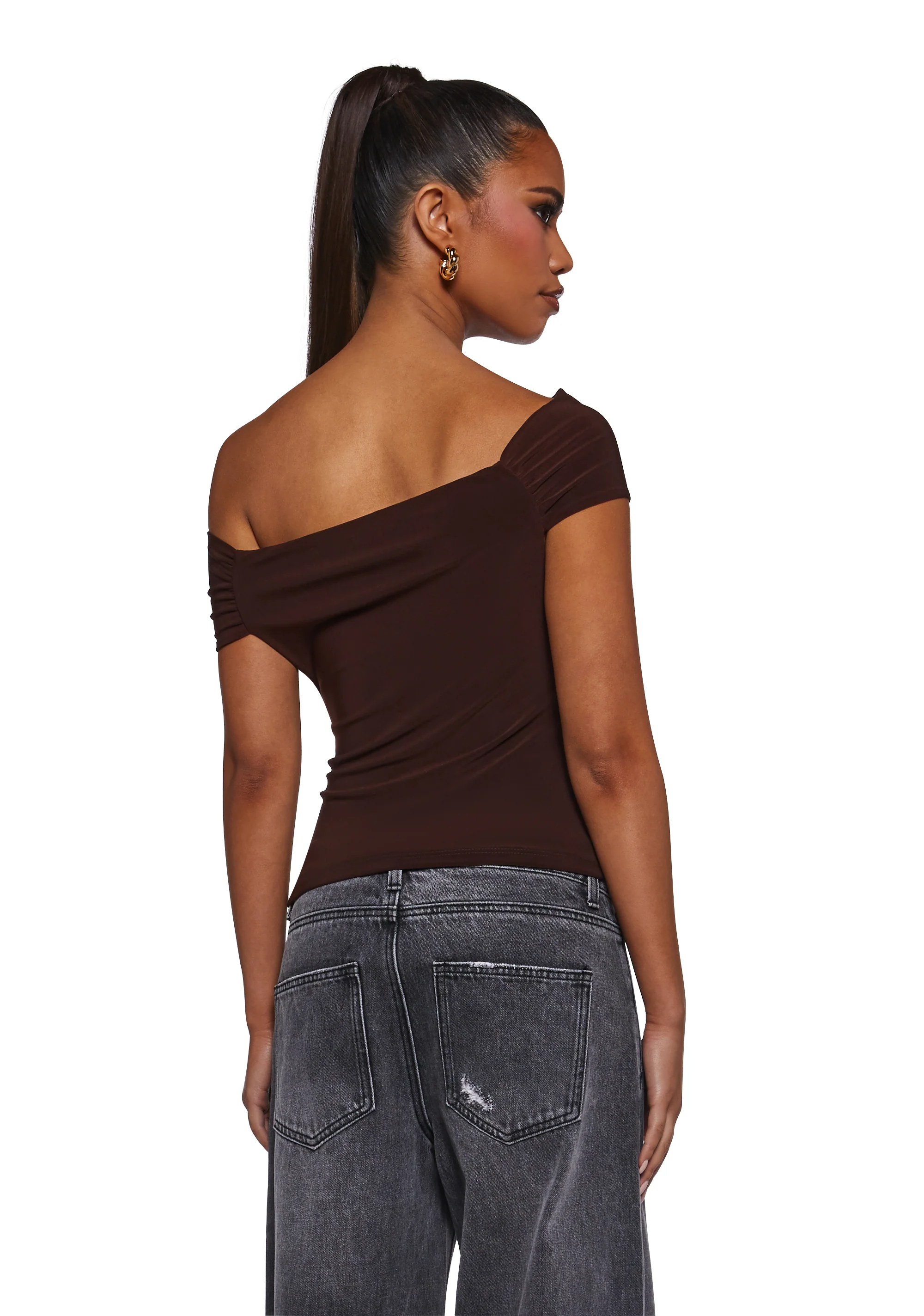 Mega Star Off The Shoulder Top - Brown - Image 4