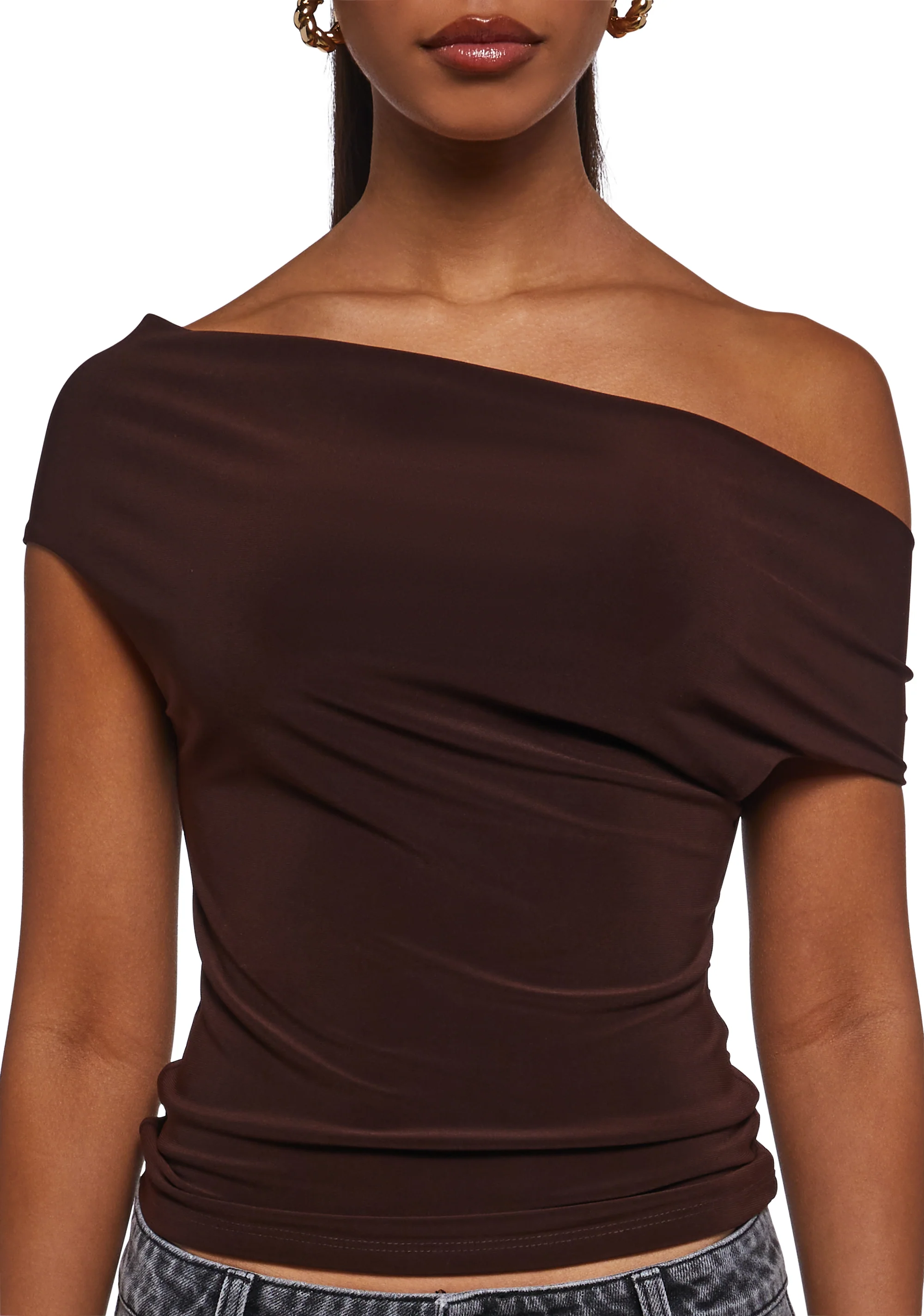 Mega Star Off The Shoulder Top - Brown - Image 5