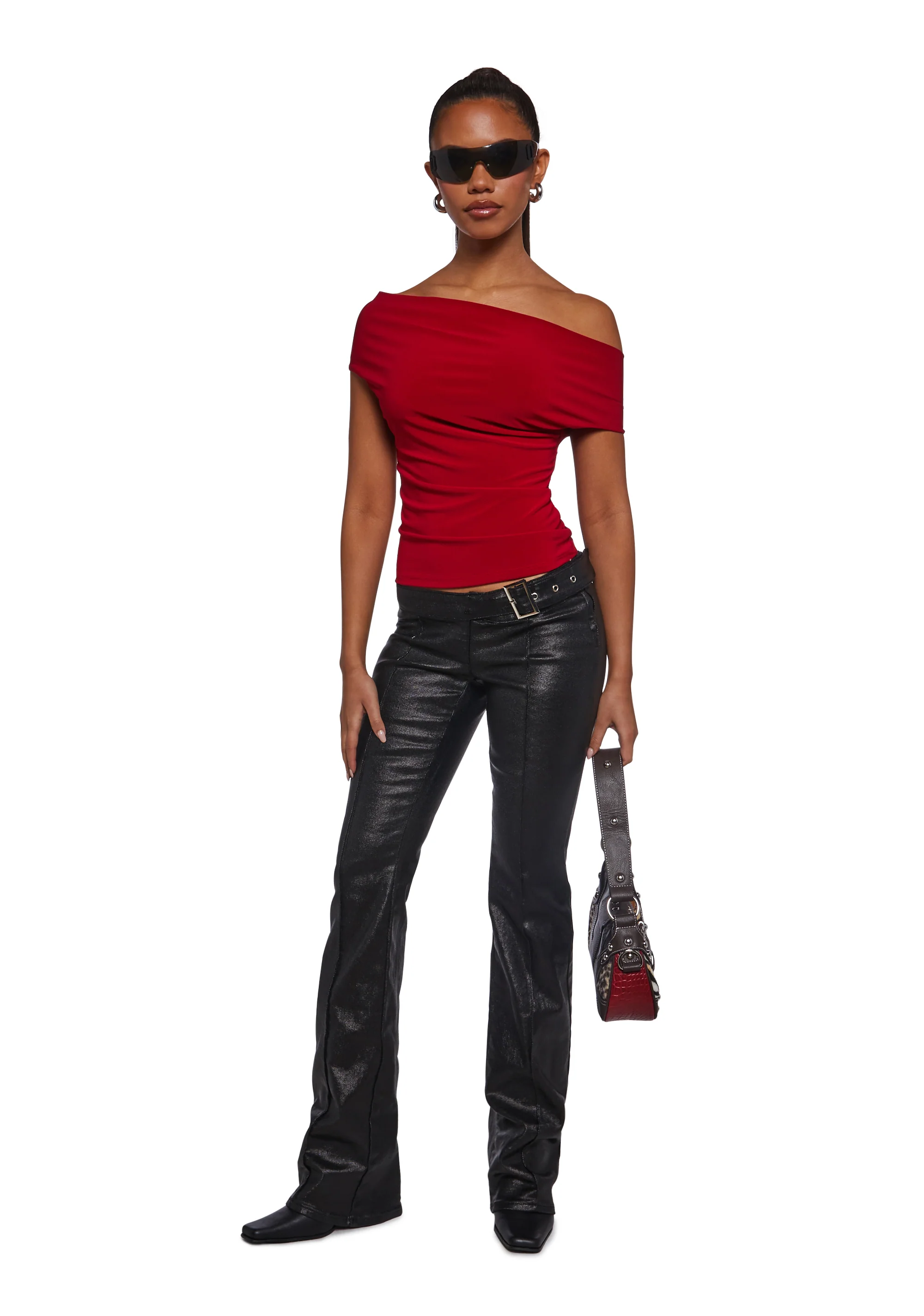 Mega Star Off The Shoulder Top - Red - Image 2