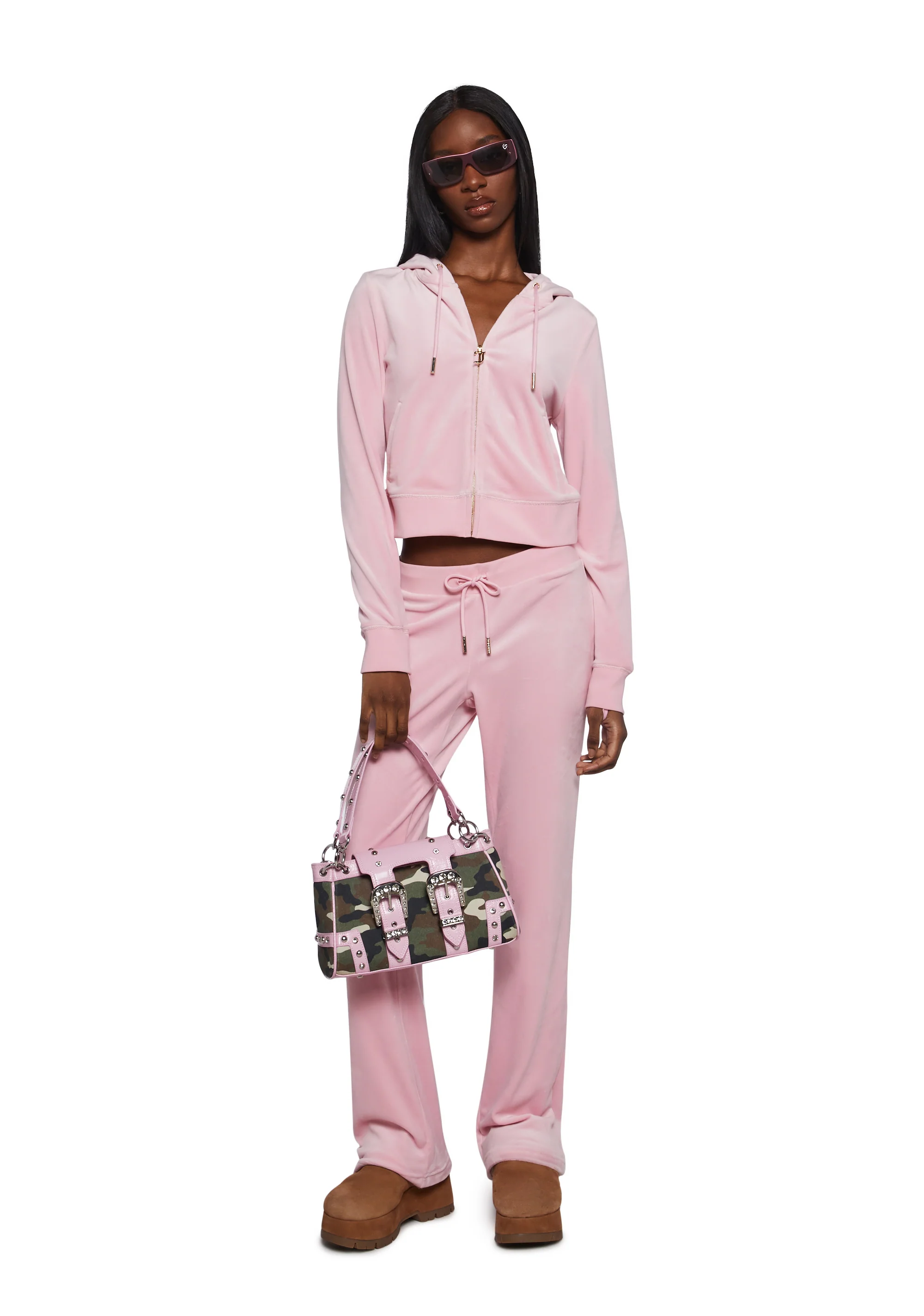 OG Big Bling Velour Track Pants - Pink - Image 2