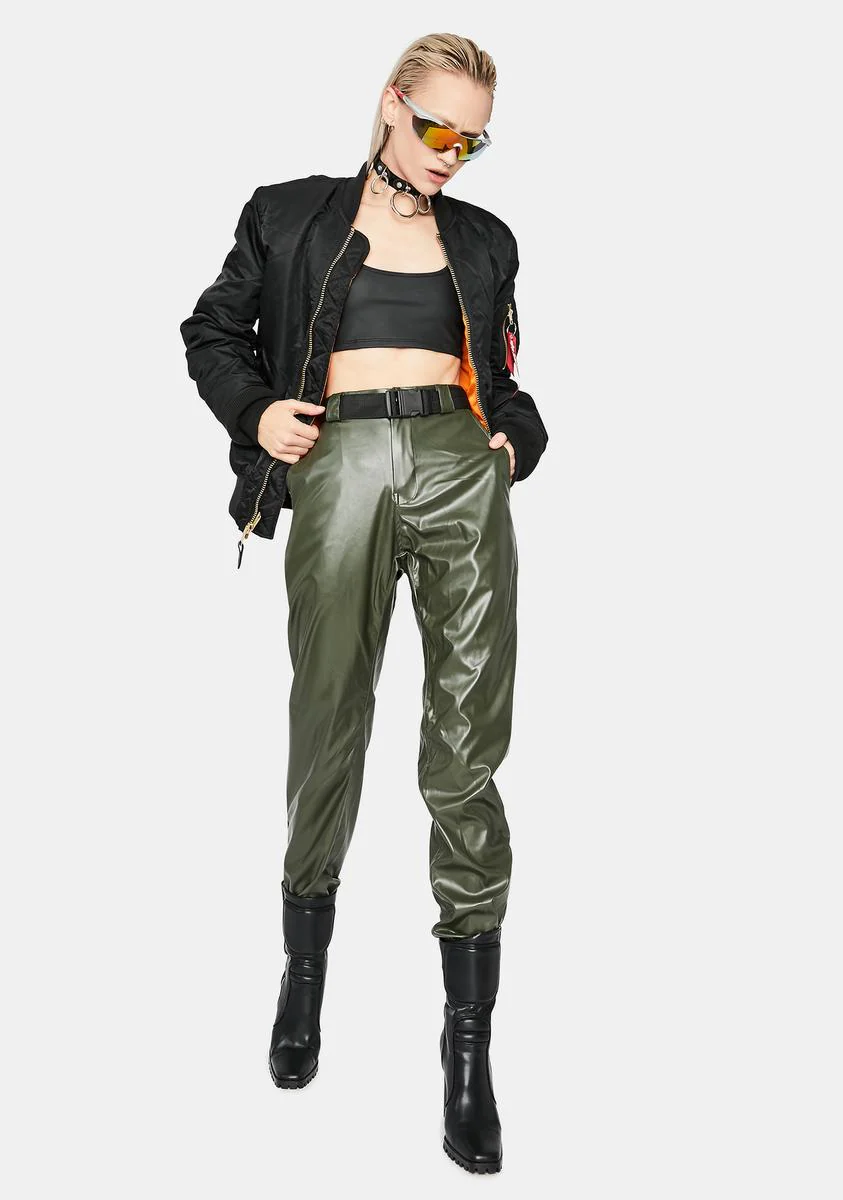 Olive Take The Lead Vegan Leather Joggers - Image 3