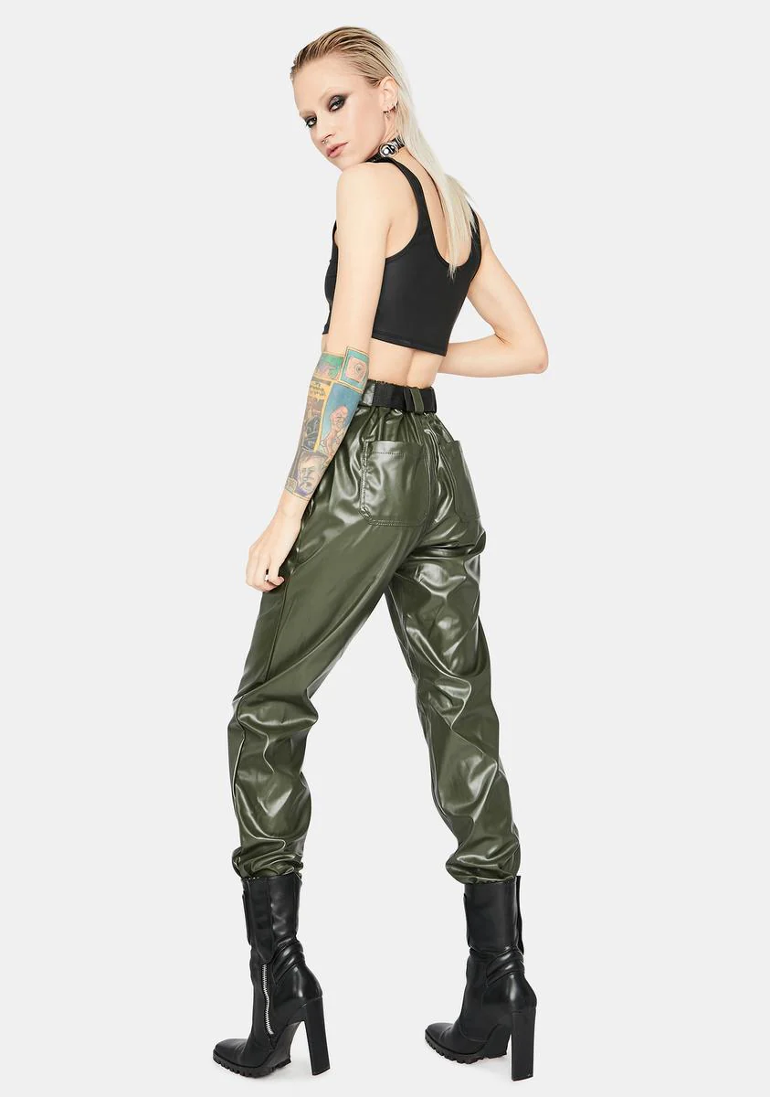 Olive Take The Lead Vegan Leather Joggers - Image 4