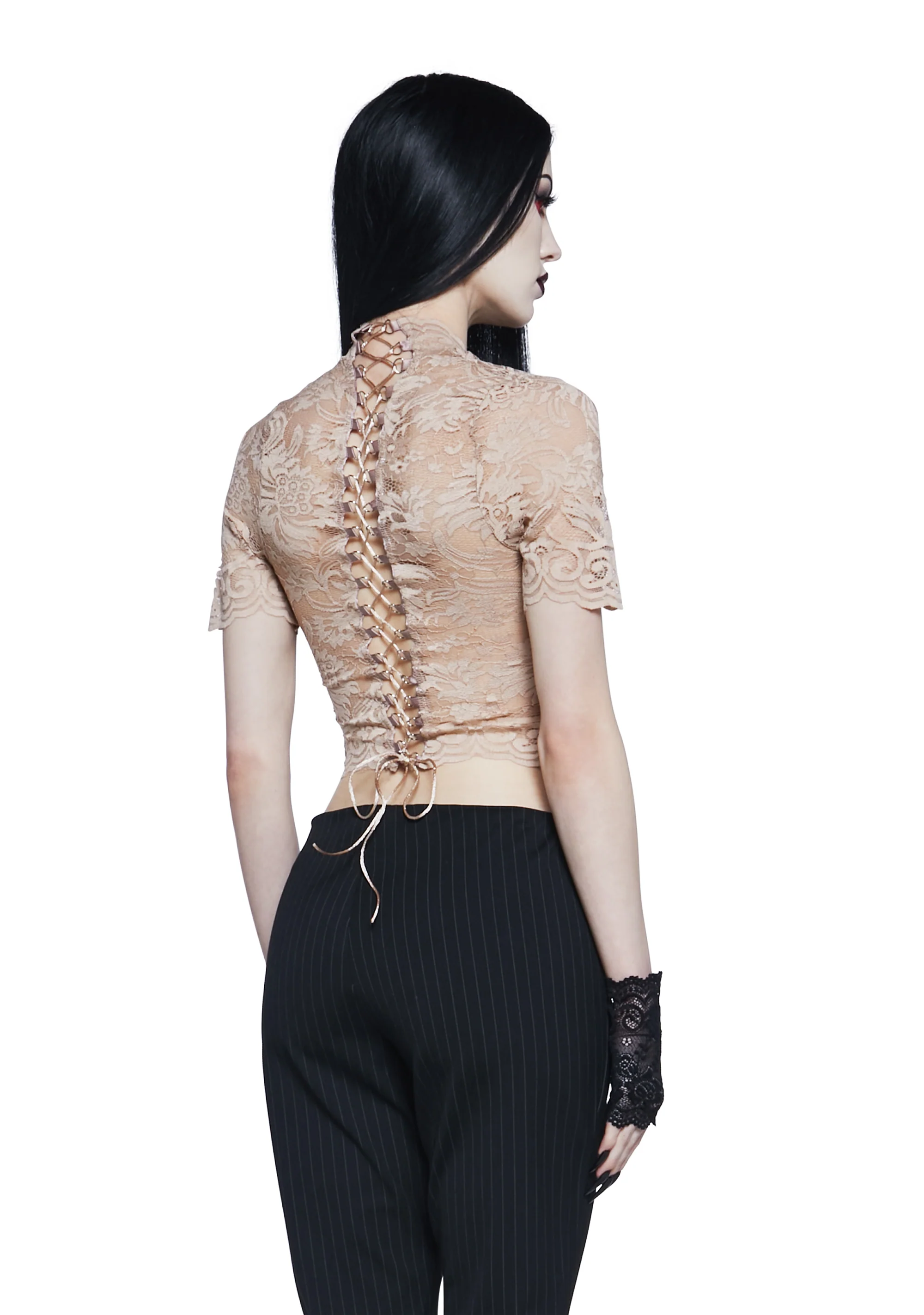 Ominous Trance Lace Top - Light Brown - Image 4