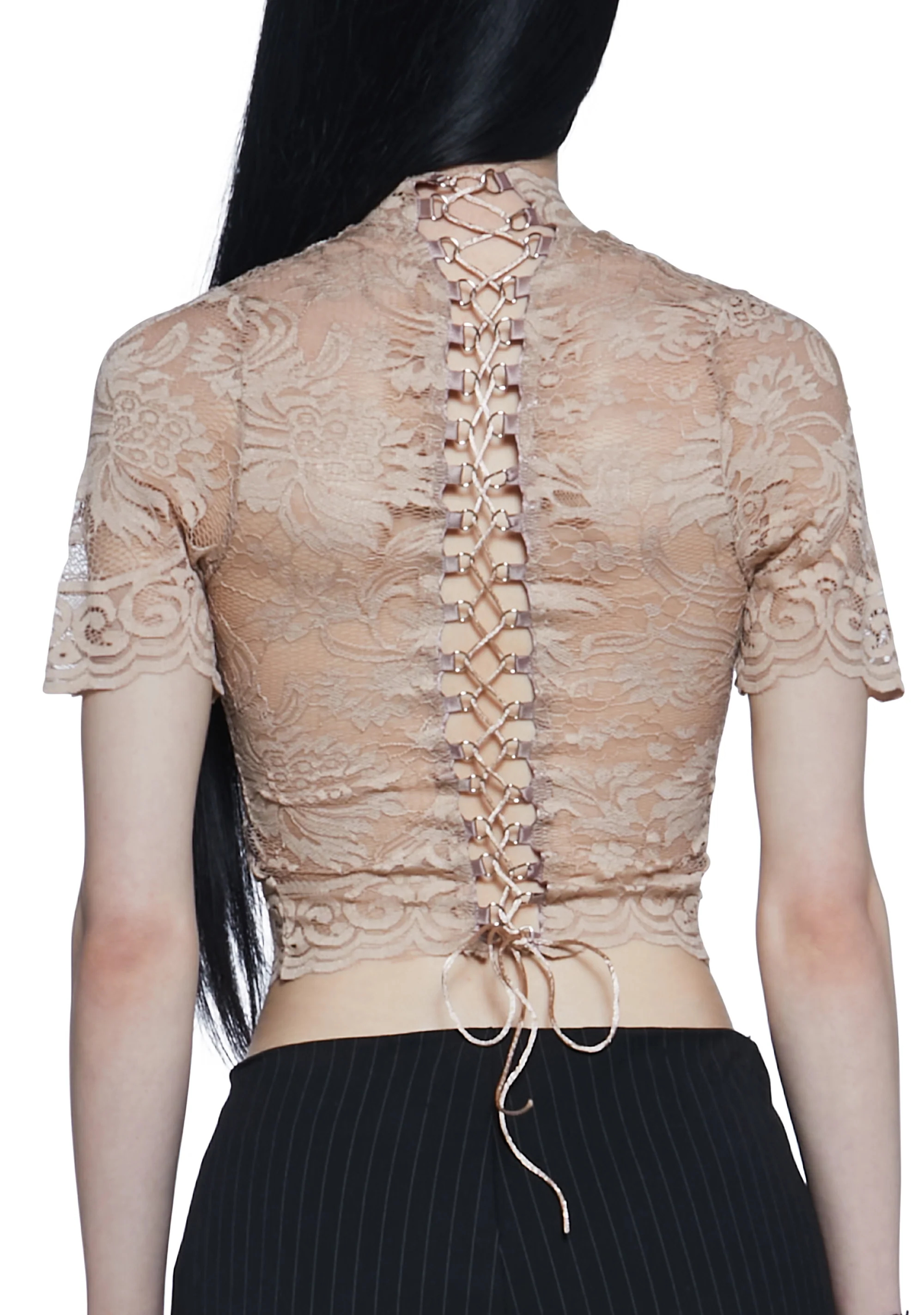 Ominous Trance Lace Top - Light Brown - Image 5