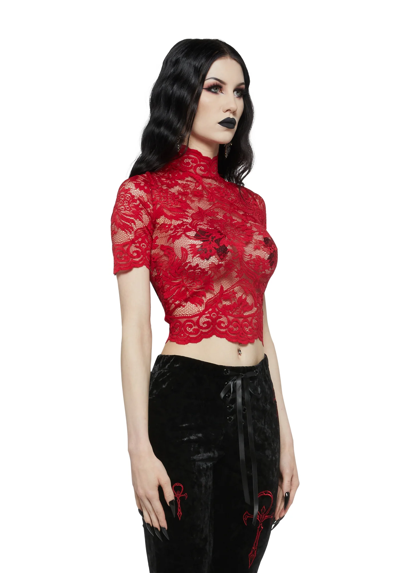 Ominous Trance Lace Top - Red - Image 3