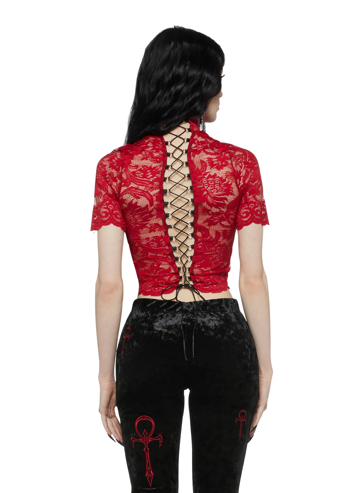 Ominous Trance Lace Top - Red - Image 4
