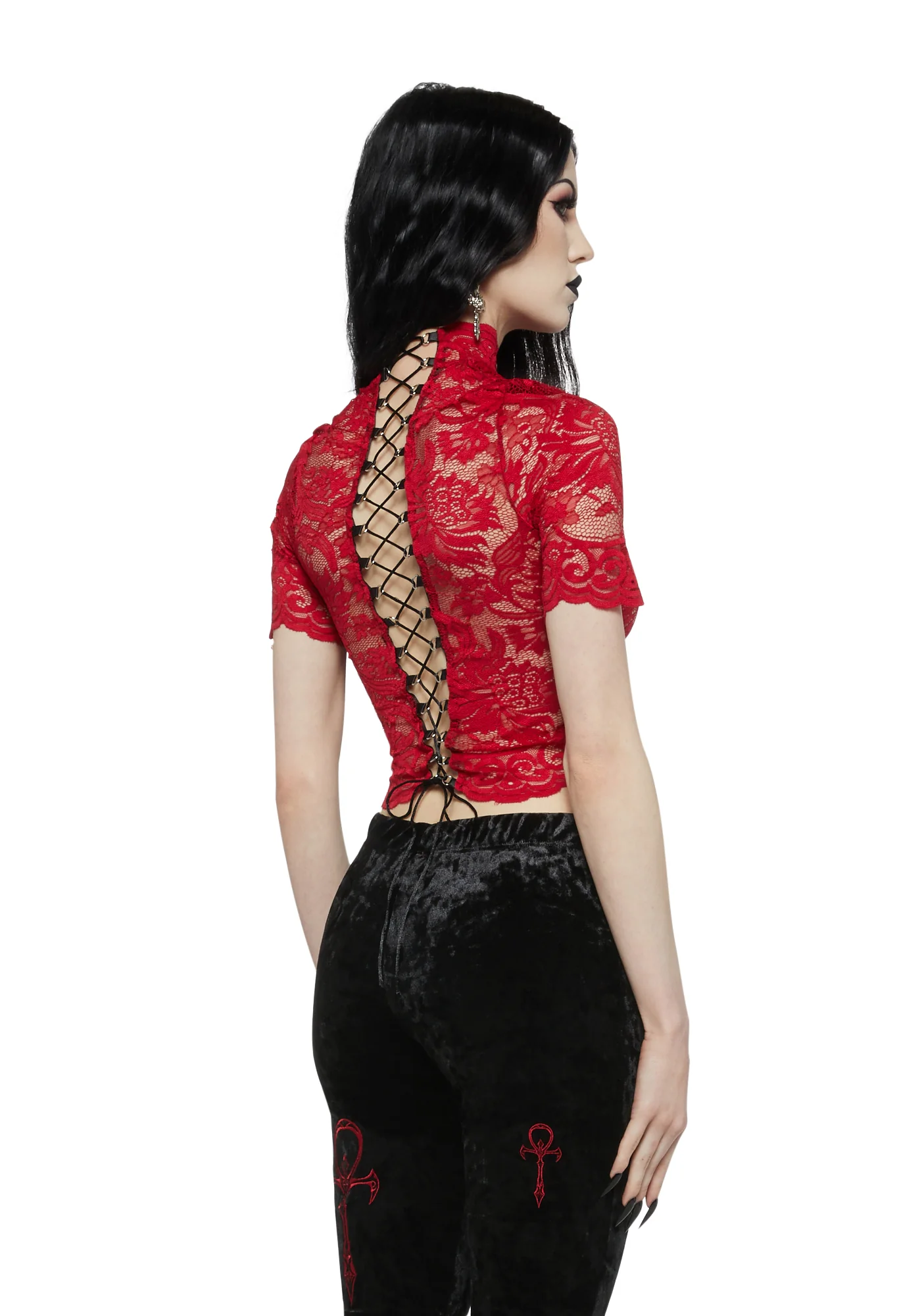 Ominous Trance Lace Top - Red - Image 5