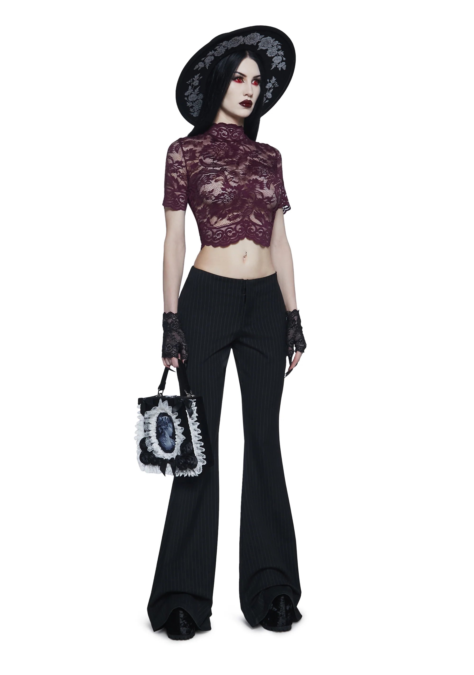 Ominous Trance Lace Top - Wine - Image 2