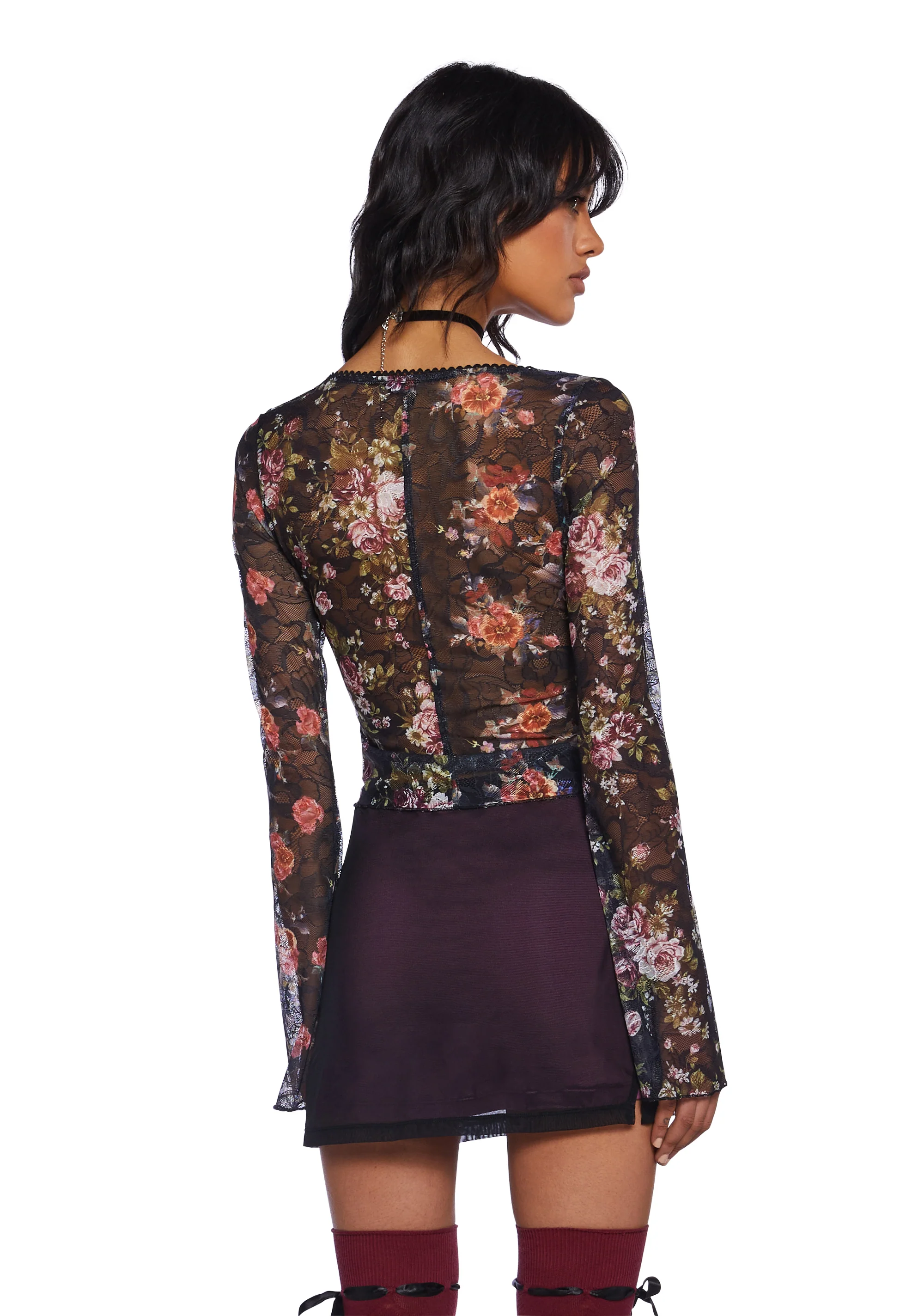 Once Loved Floral Corset Top - Black - Image 4