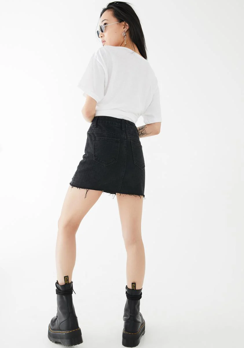 One Sided Distressed Hem Denim Skirt - Image 4