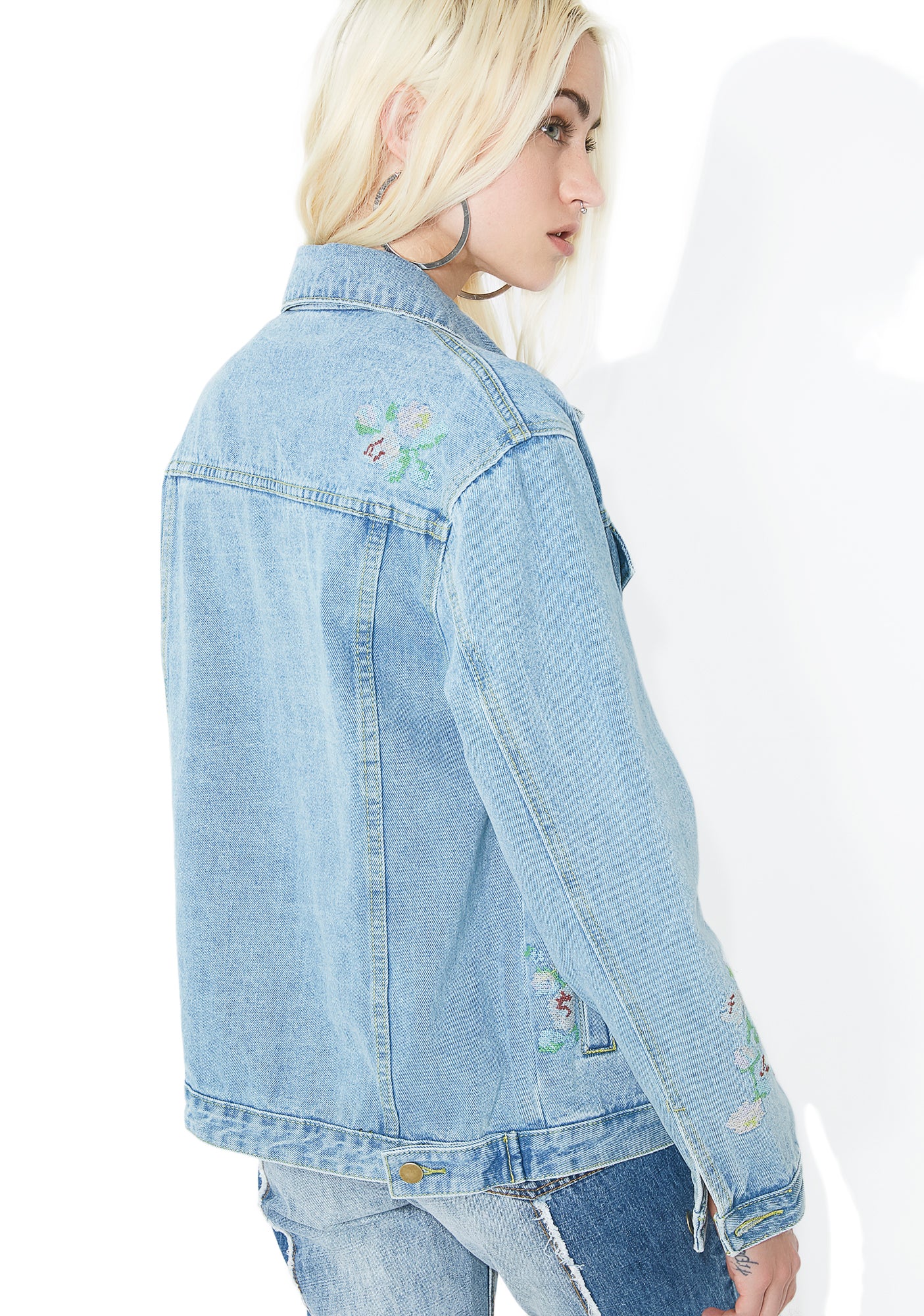 Open Fields Embroidered Denim Jacket - Image 4