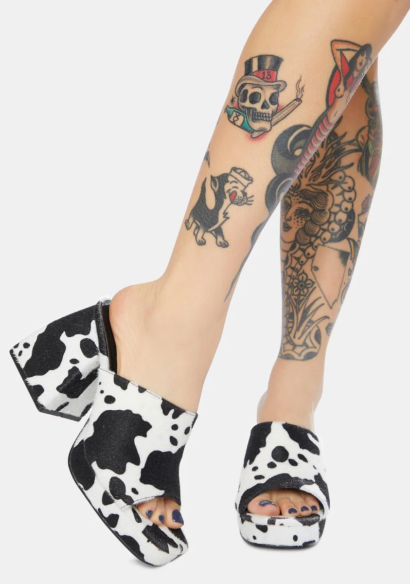 Oreo Cowhide Chunky Heel Mules - Image 3
