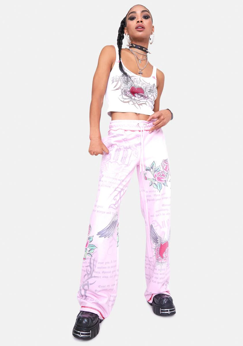 Oversized Joggers With Graffiti Print & Rhinestone Detail - Image 2