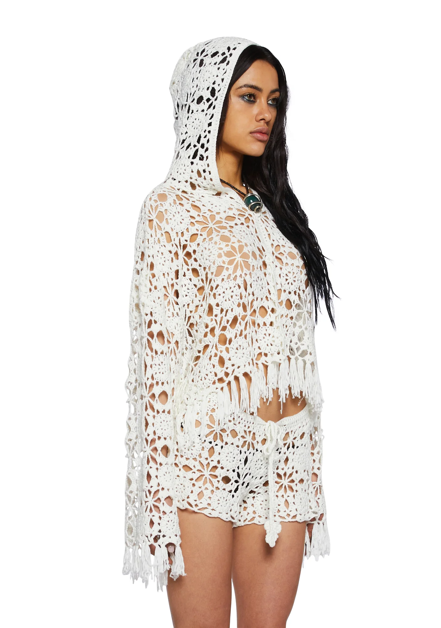 Palms Retreat Cropped Crochet Cardigan-Off White - Image 3