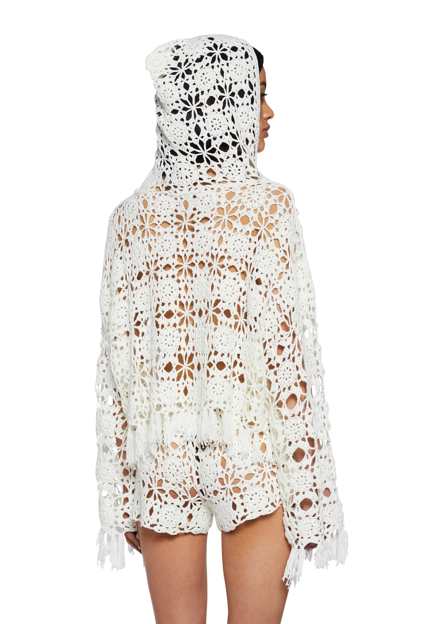 Palms Retreat Cropped Crochet Cardigan-Off White - Image 4