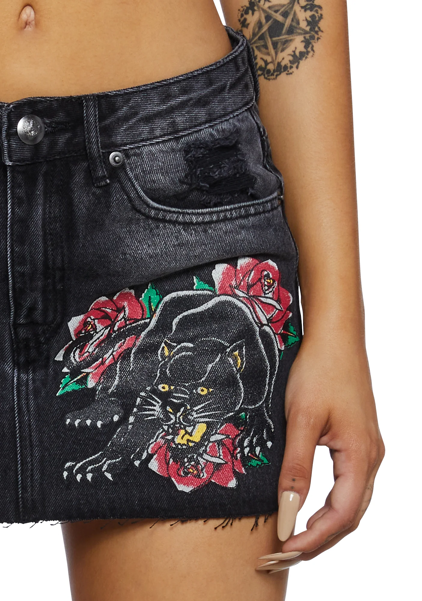 Panther Roses Denim Skirt - Image 5