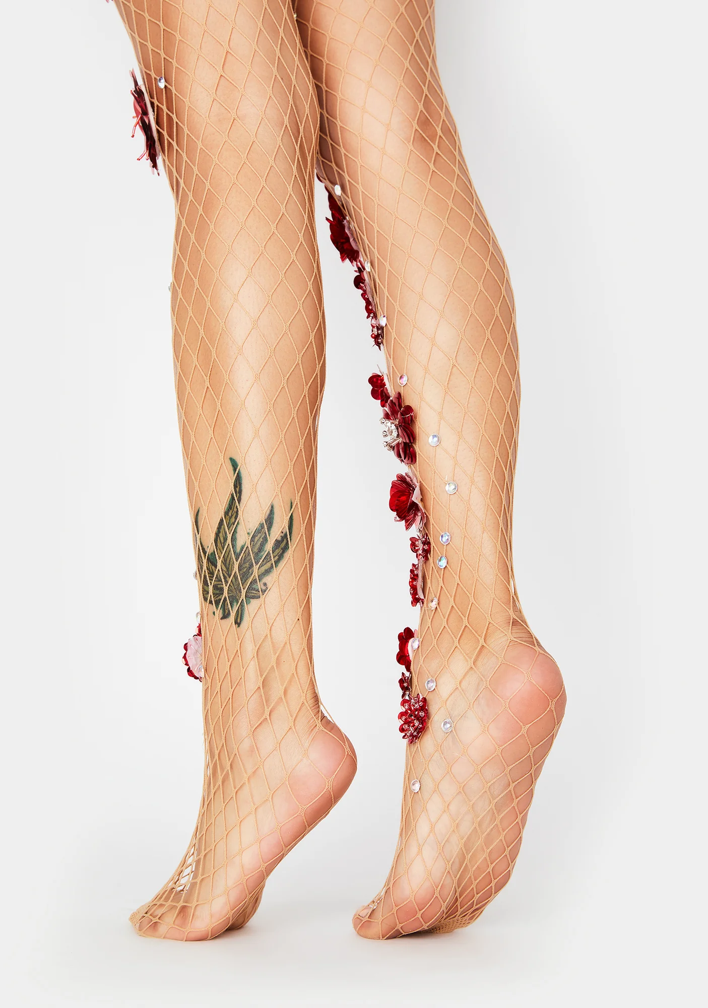 Passion Bloom Embellished Fishnet Tights - Image 3