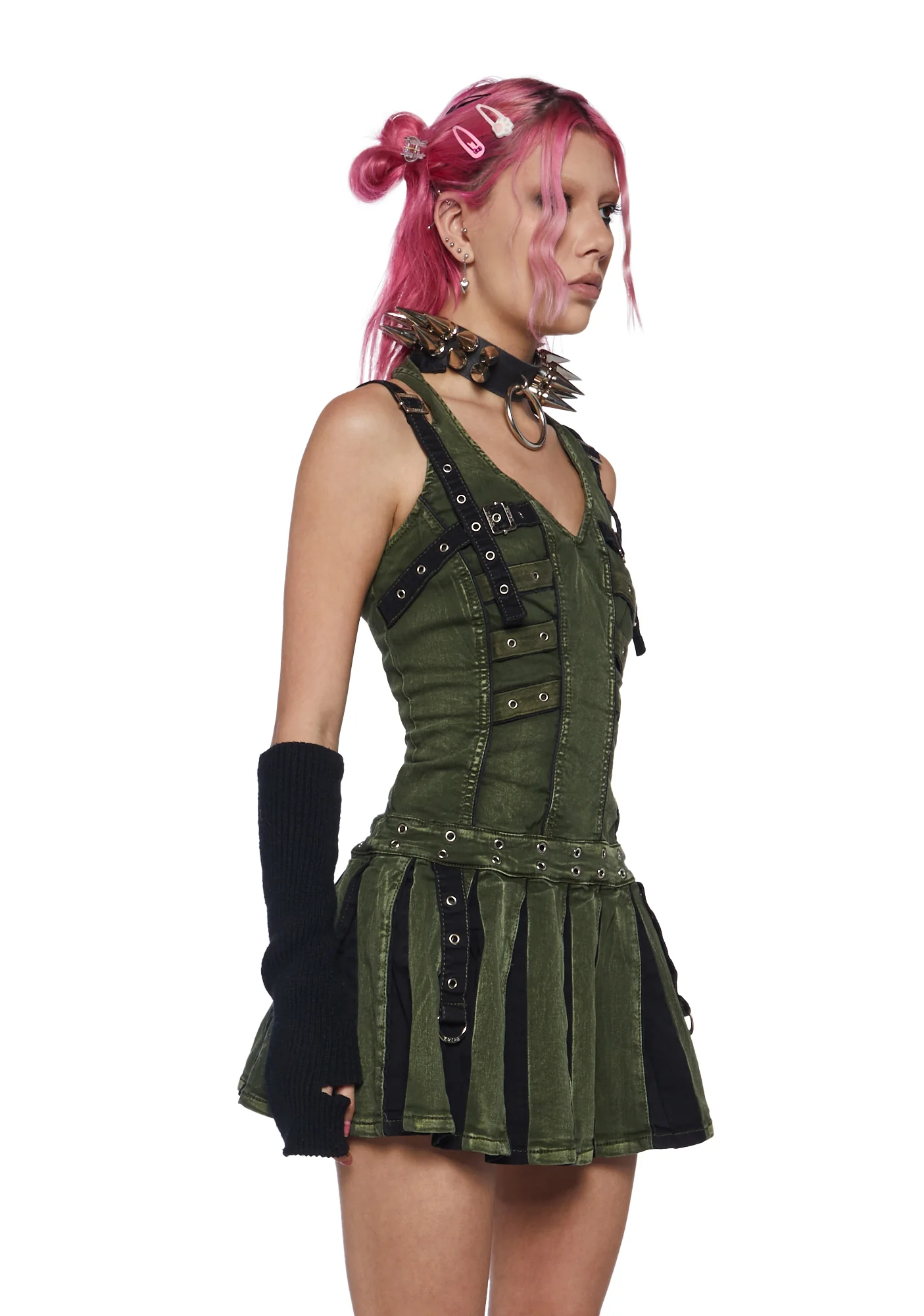 Peace Pleated Mini Dress - Image 3