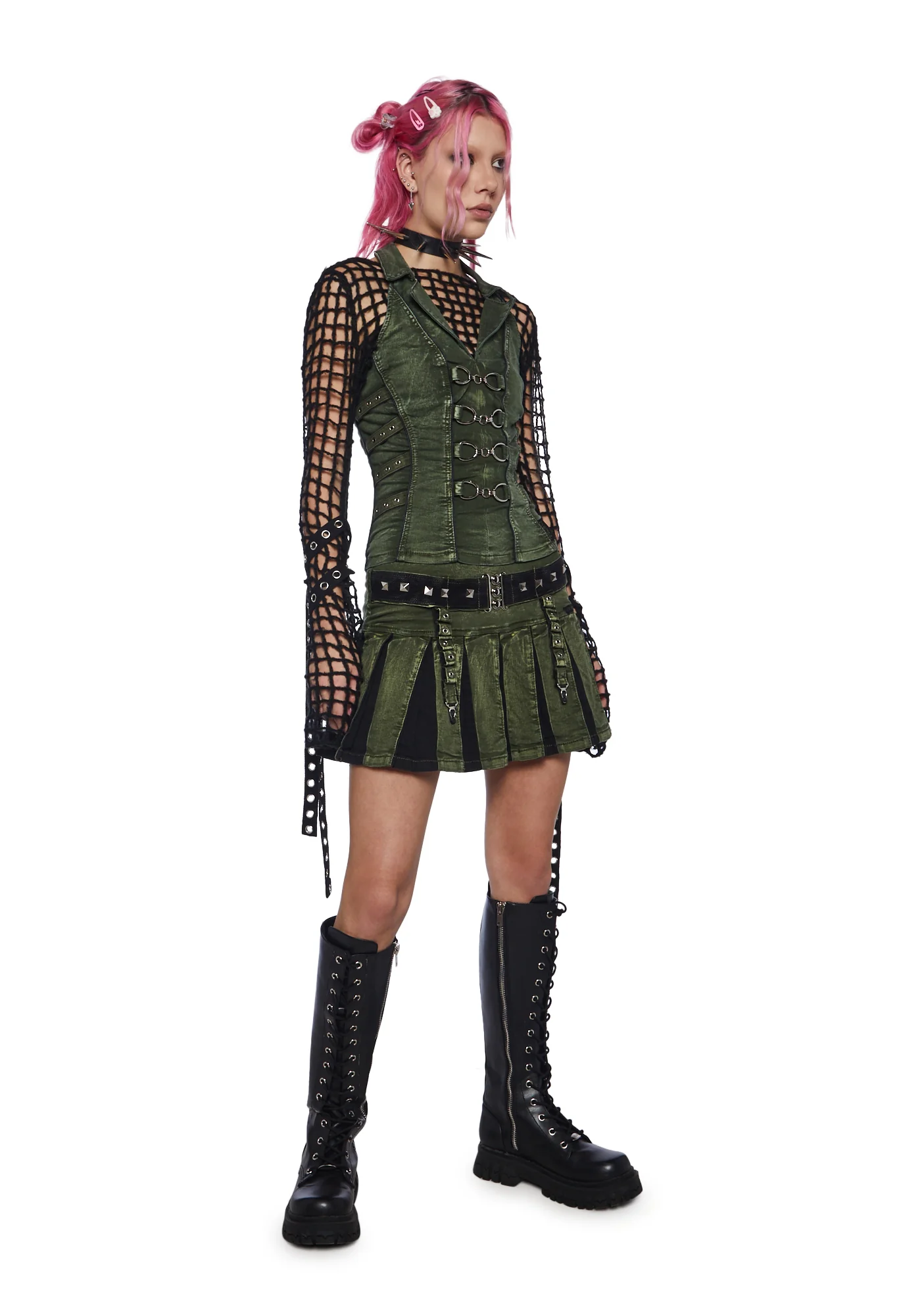 Peace Pleated Skirt - Green - Image 2