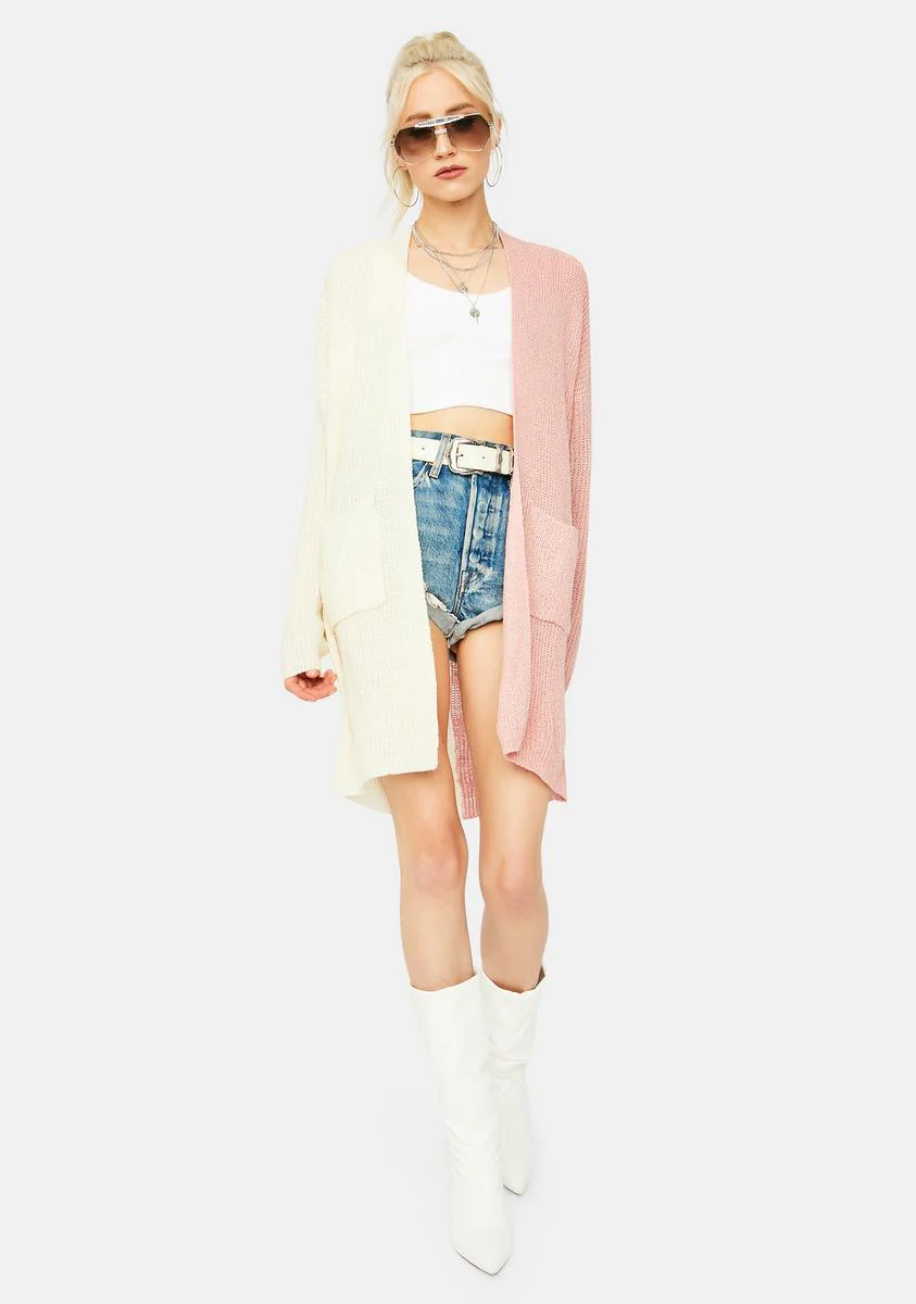 Peach Kept It Cute Two-Tone Cardigan - Image 3