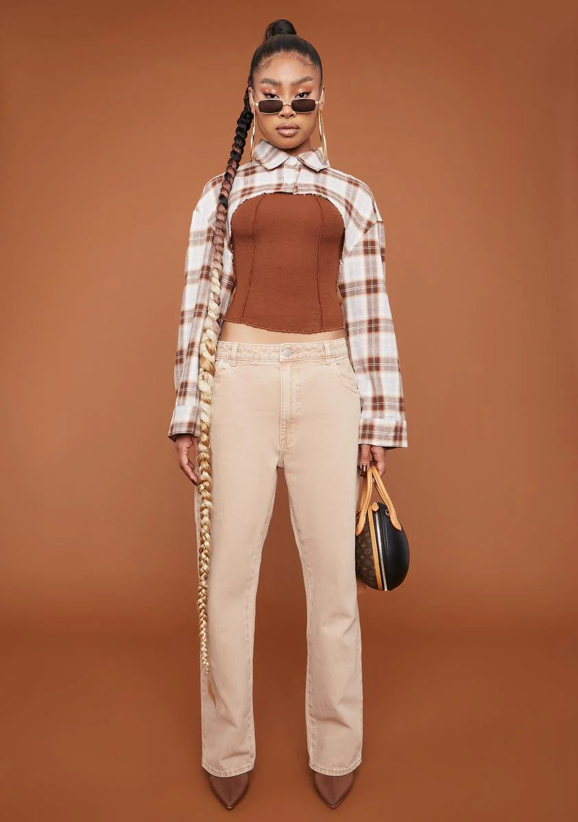 Pecan Put In Work Plaid Shrug Top - Image 3