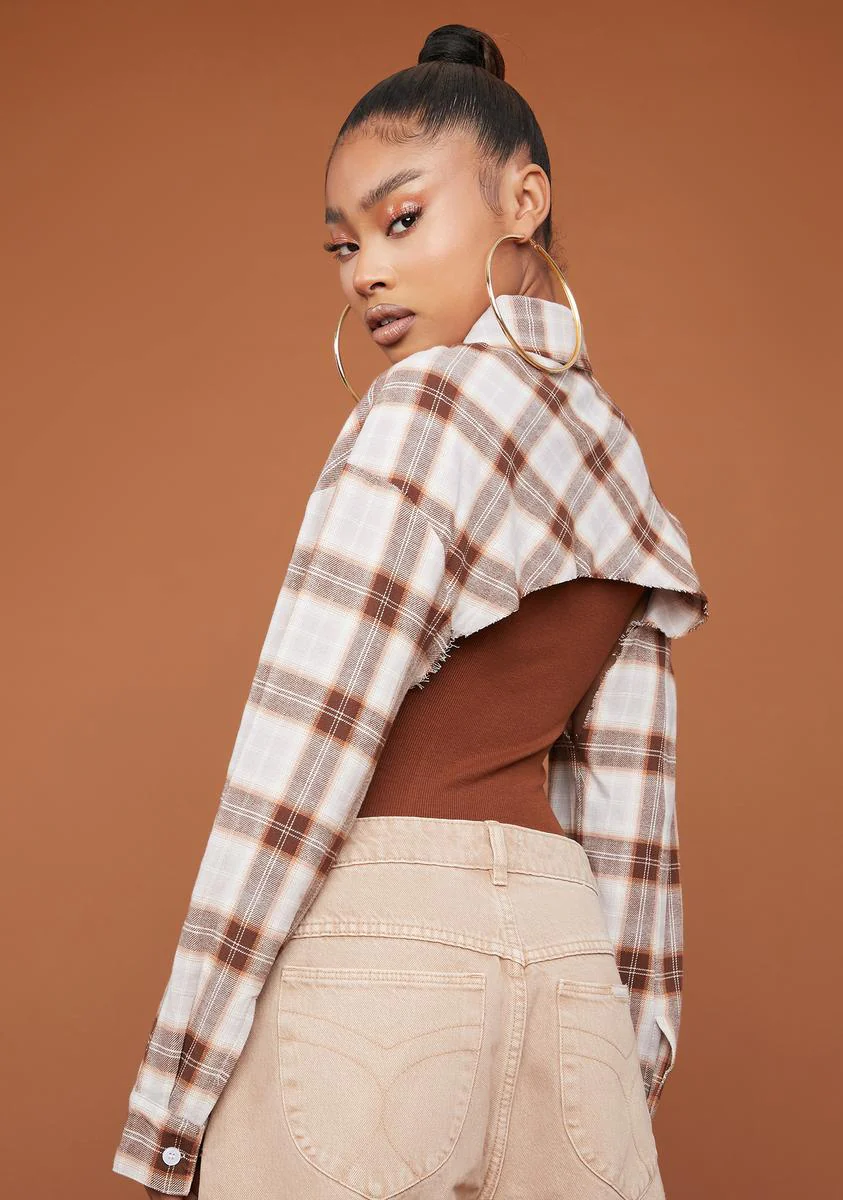 Pecan Put In Work Plaid Shrug Top - Image 4