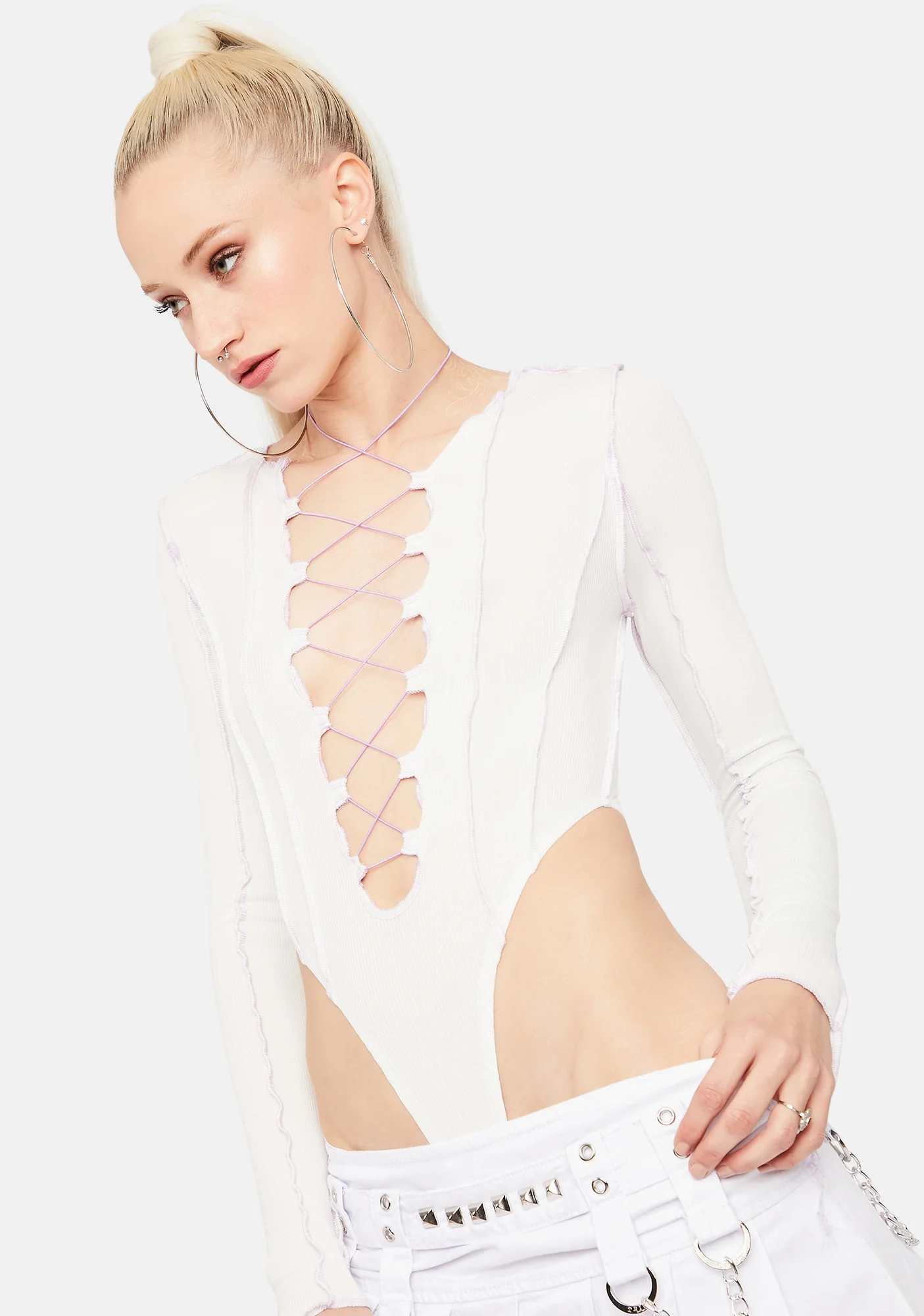 Perfecting Skills Plunge Lace Up Bodysuit - Image 2
