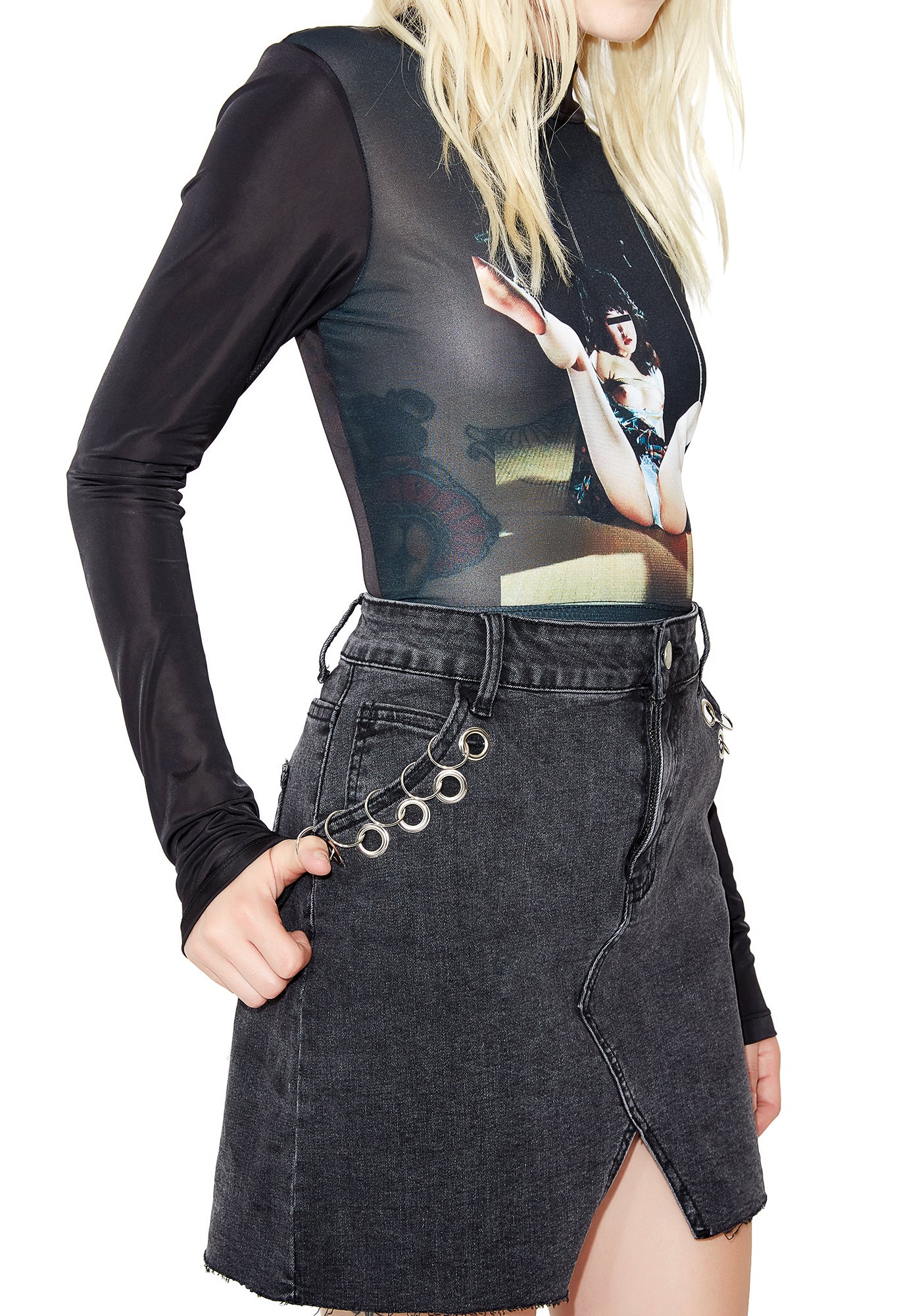 Pierced Up Pocket Denim Skirt - Image 2