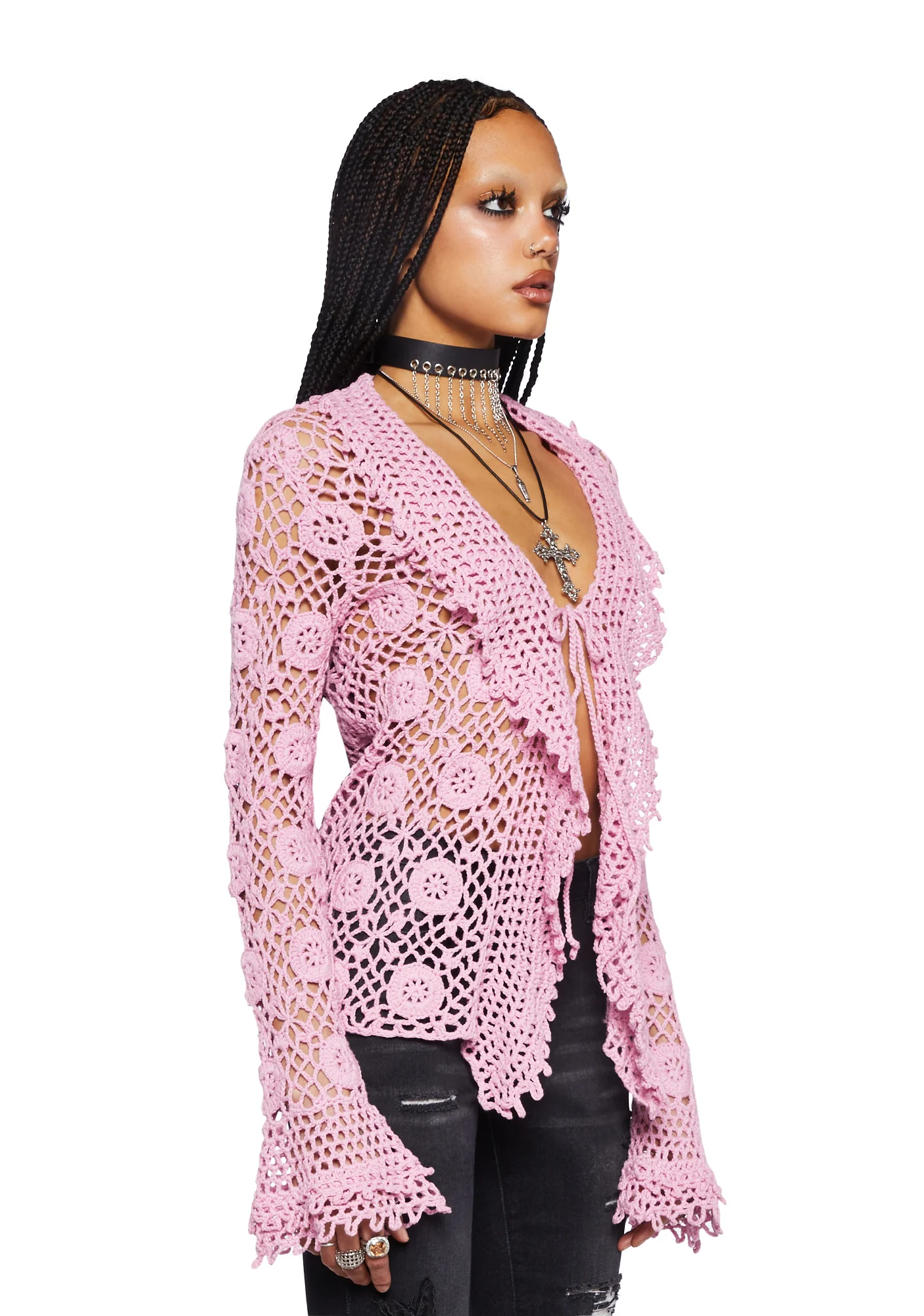 Modern Enchantment Crochet Cardigan - Pink - Image 3