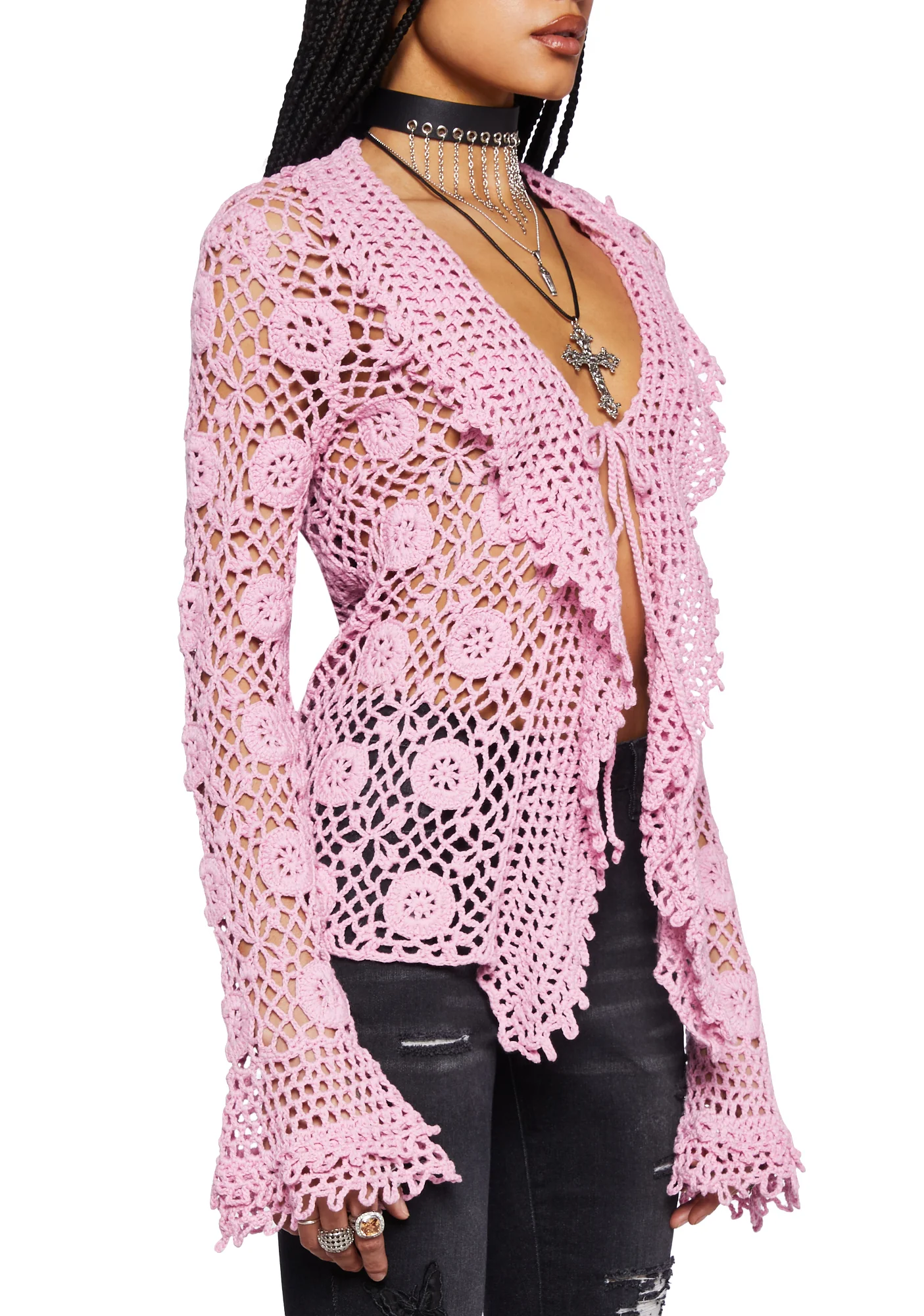 Modern Enchantment Crochet Cardigan - Pink - Image 5