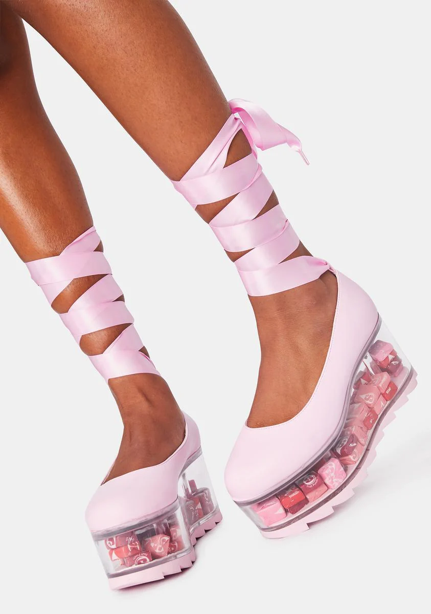 Pink Qloud Swan Lace Up Platforms - Image 3