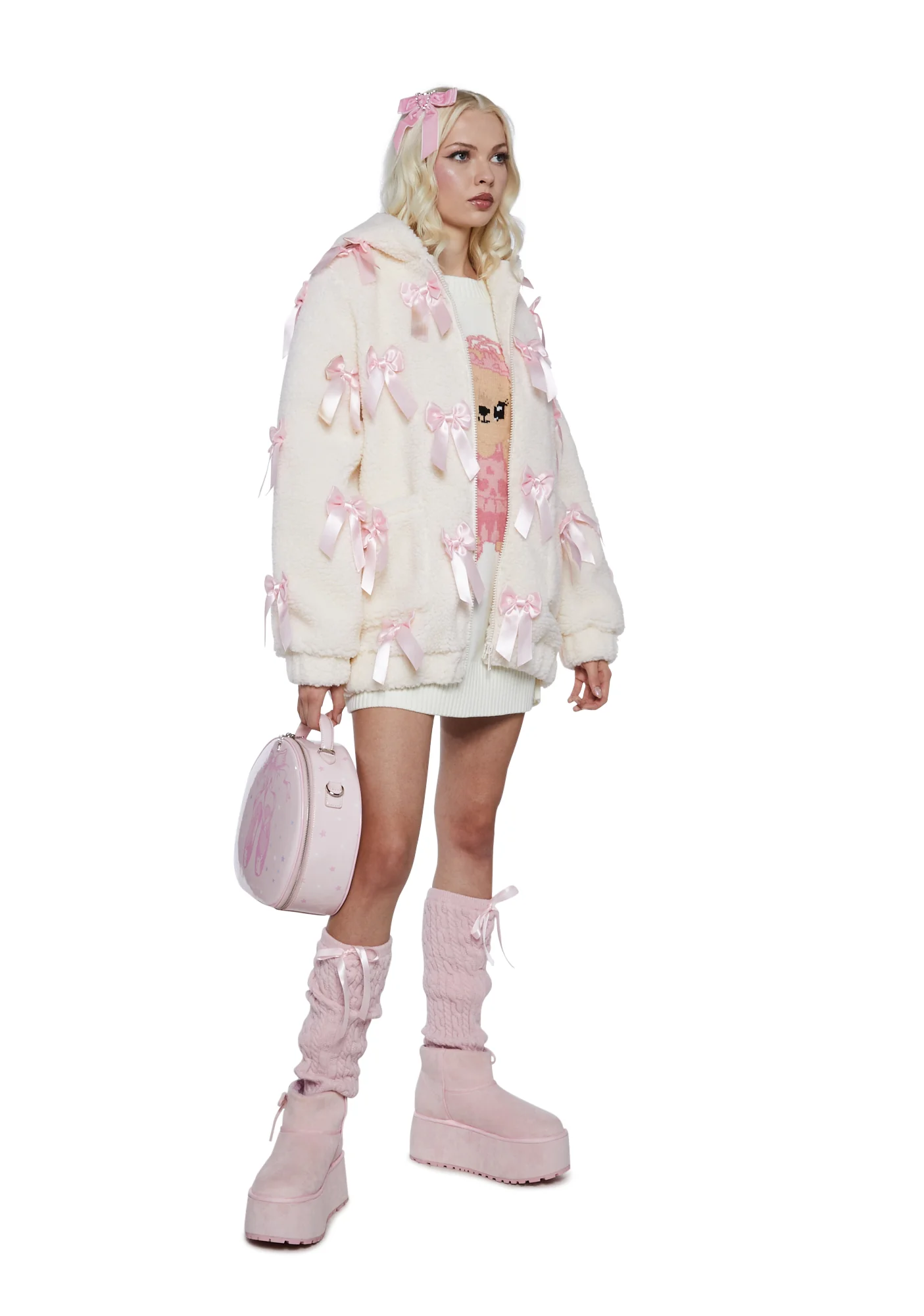 Pinky Promise Hooded Sherpa Jacket - White - Image 2